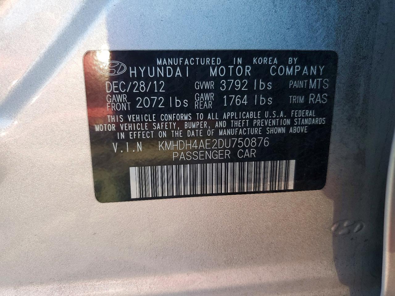 2013 Hyundai Elantra Gls Серебряный vin: KMHDH4AE2DU750876