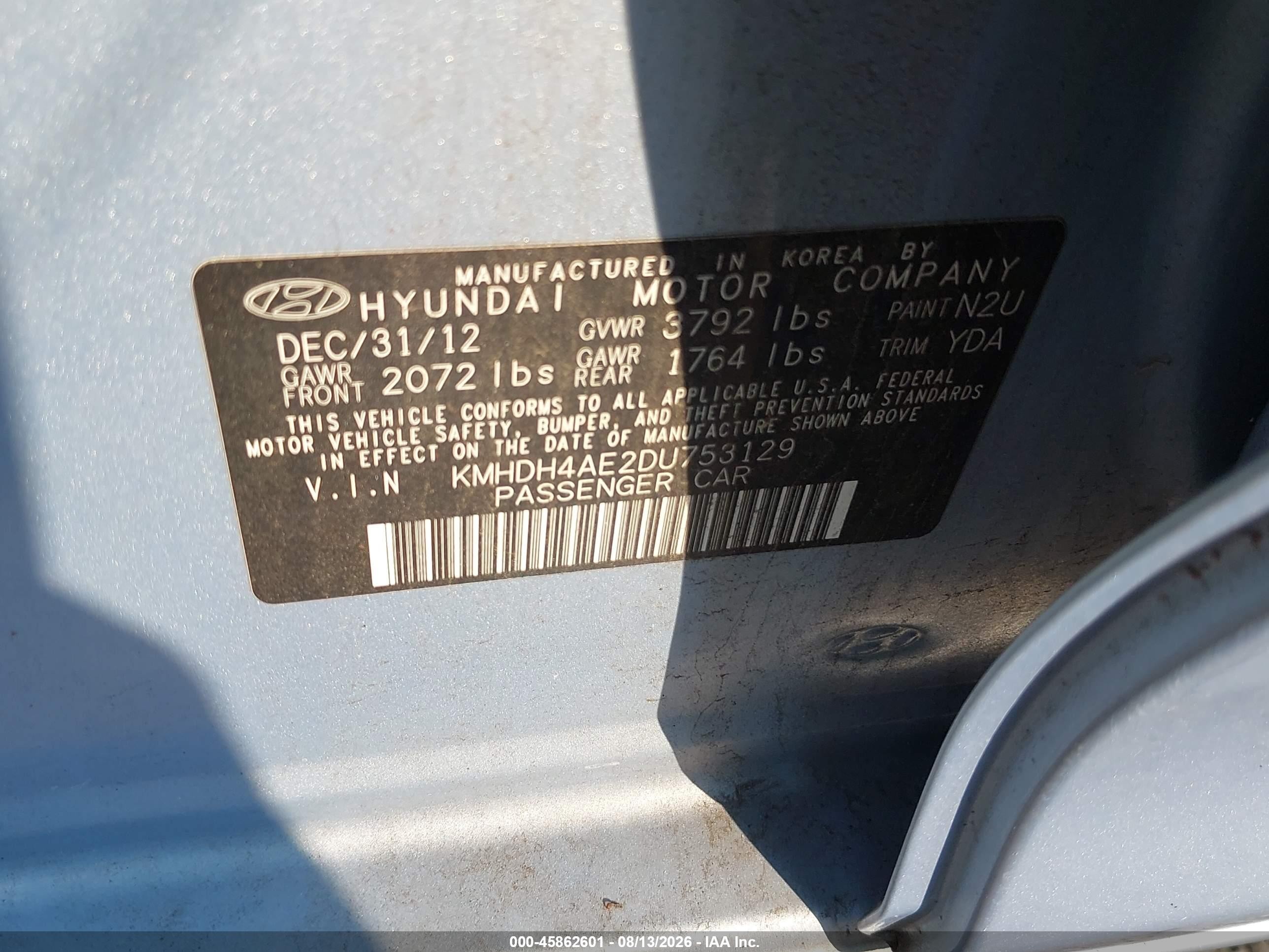 2013 Hyundai Elantra Gls Light Blue vin: KMHDH4AE2DU753129