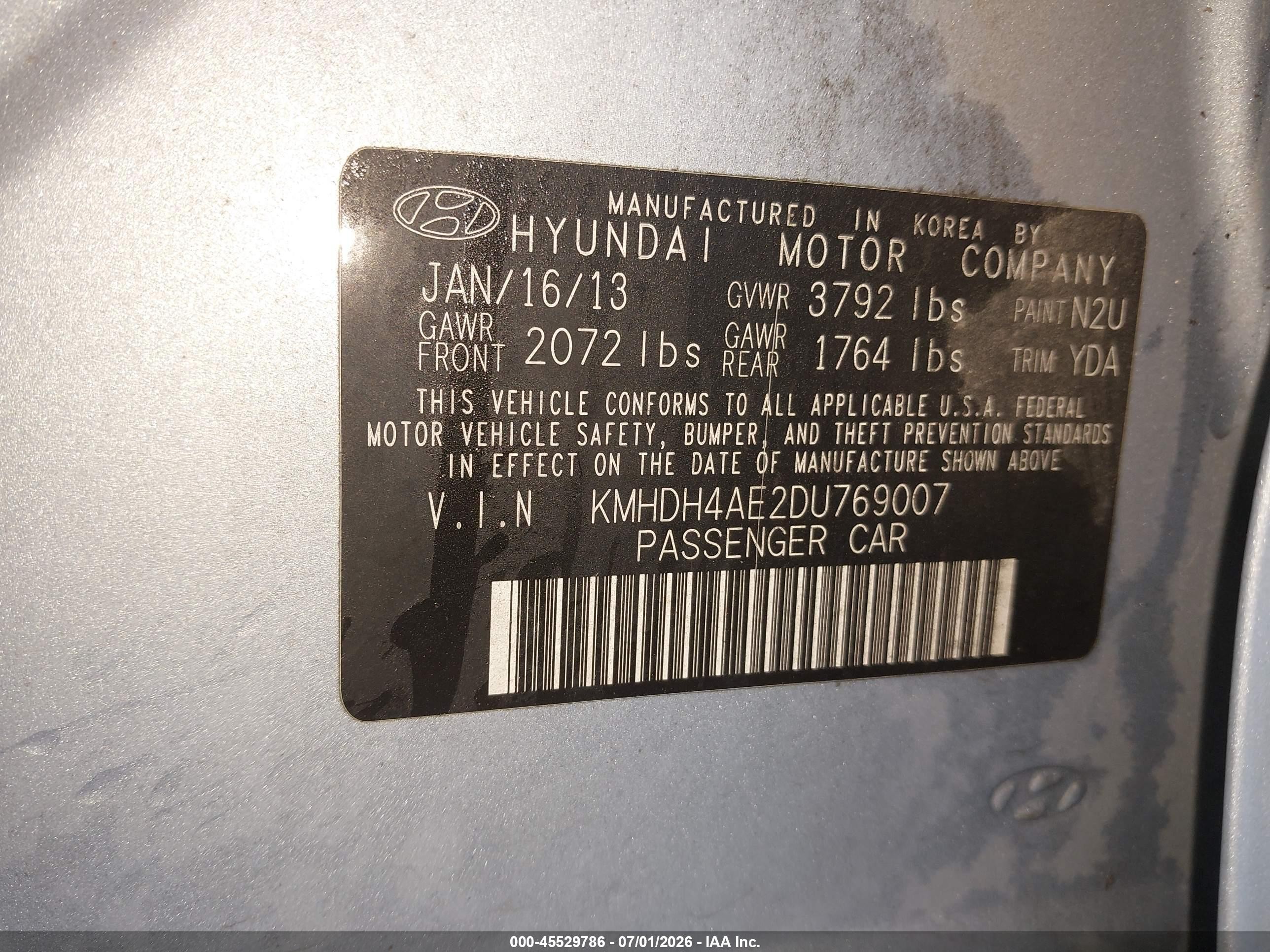 2013 Hyundai Elantra Gls Light Blue vin: KMHDH4AE2DU769007