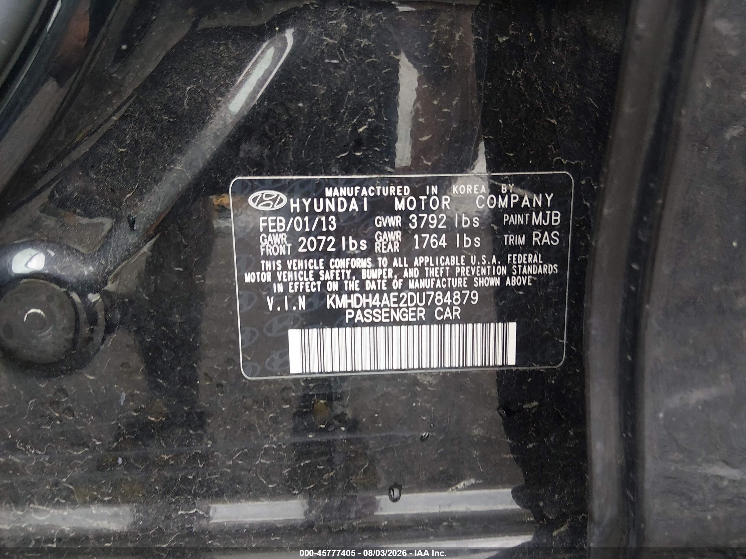 2013 Hyundai Elantra Gls Black vin: KMHDH4AE2DU784879