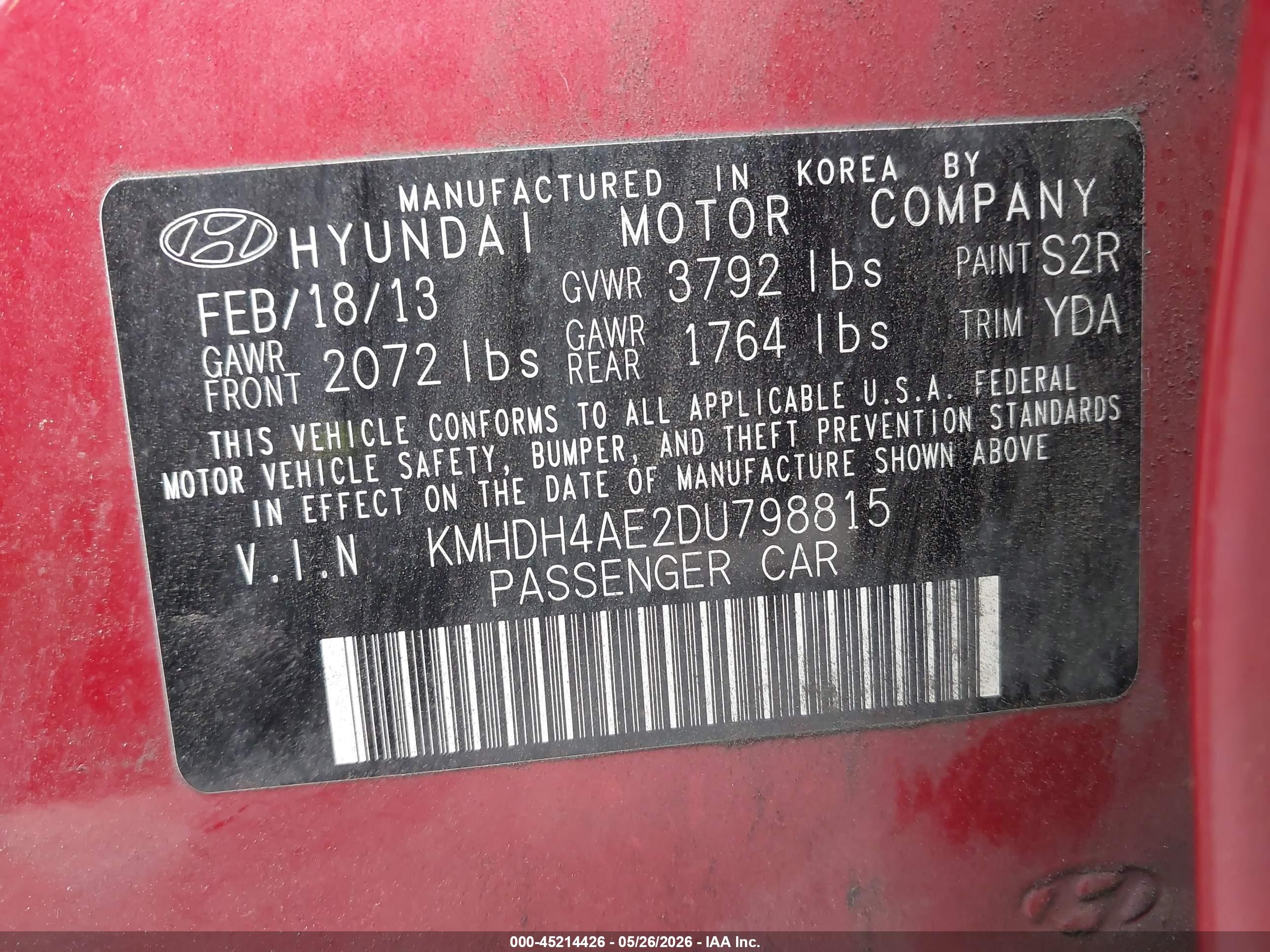 2013 Hyundai Elantra Gls Red vin: KMHDH4AE2DU798815
