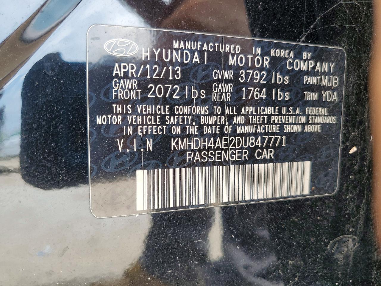 2013 Hyundai Elantra Limited Black vin: KMHDH4AE2DU847771