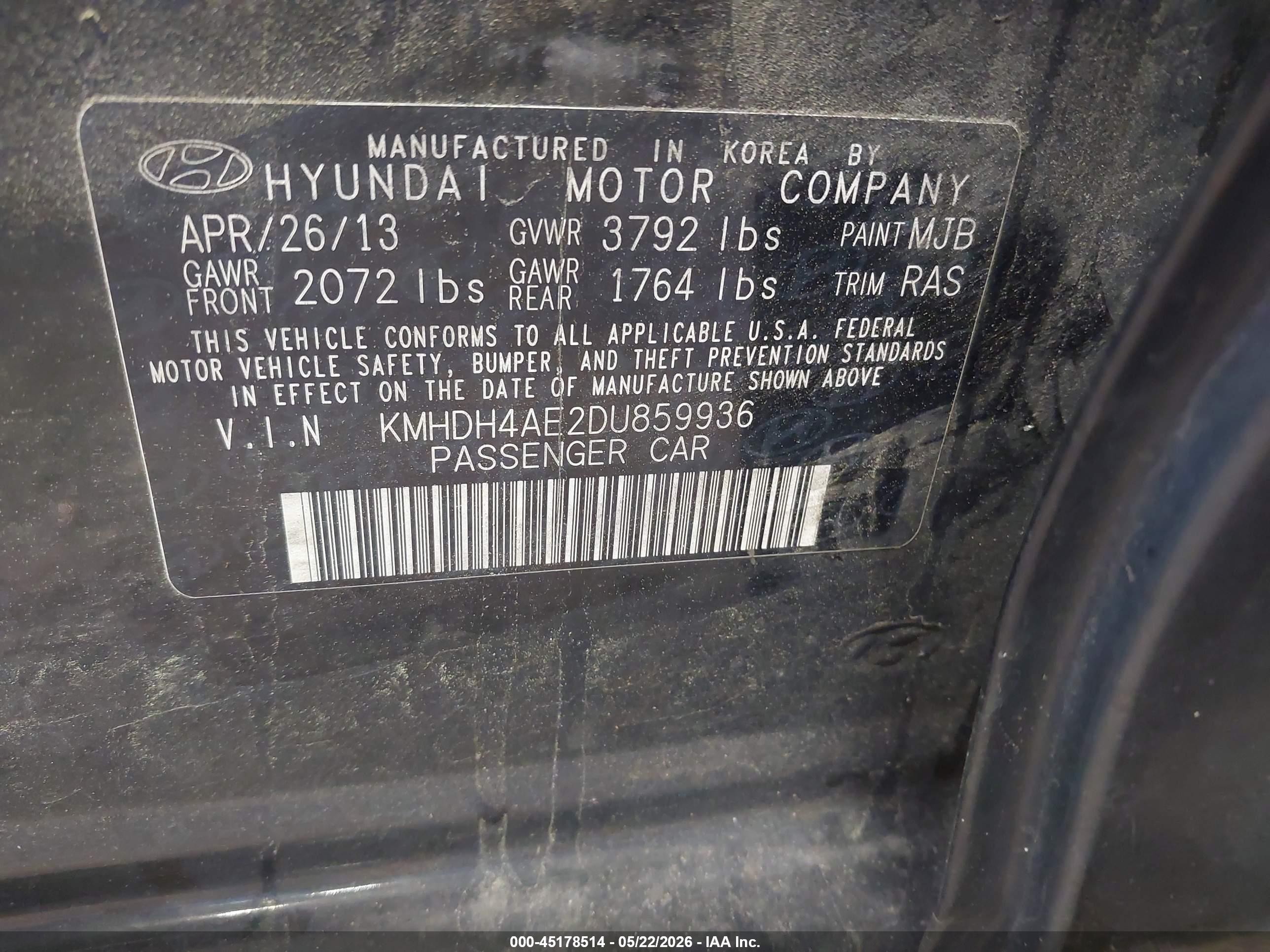 2013 Hyundai Elantra Gls Black vin: KMHDH4AE2DU859936