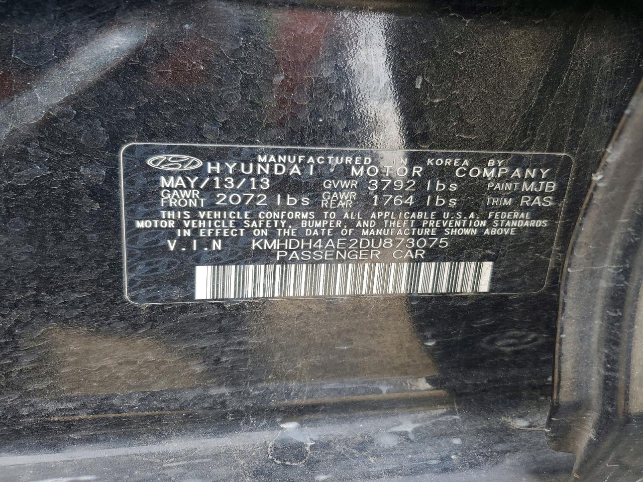 2013 Hyundai Elantra Gls Black vin: KMHDH4AE2DU873075