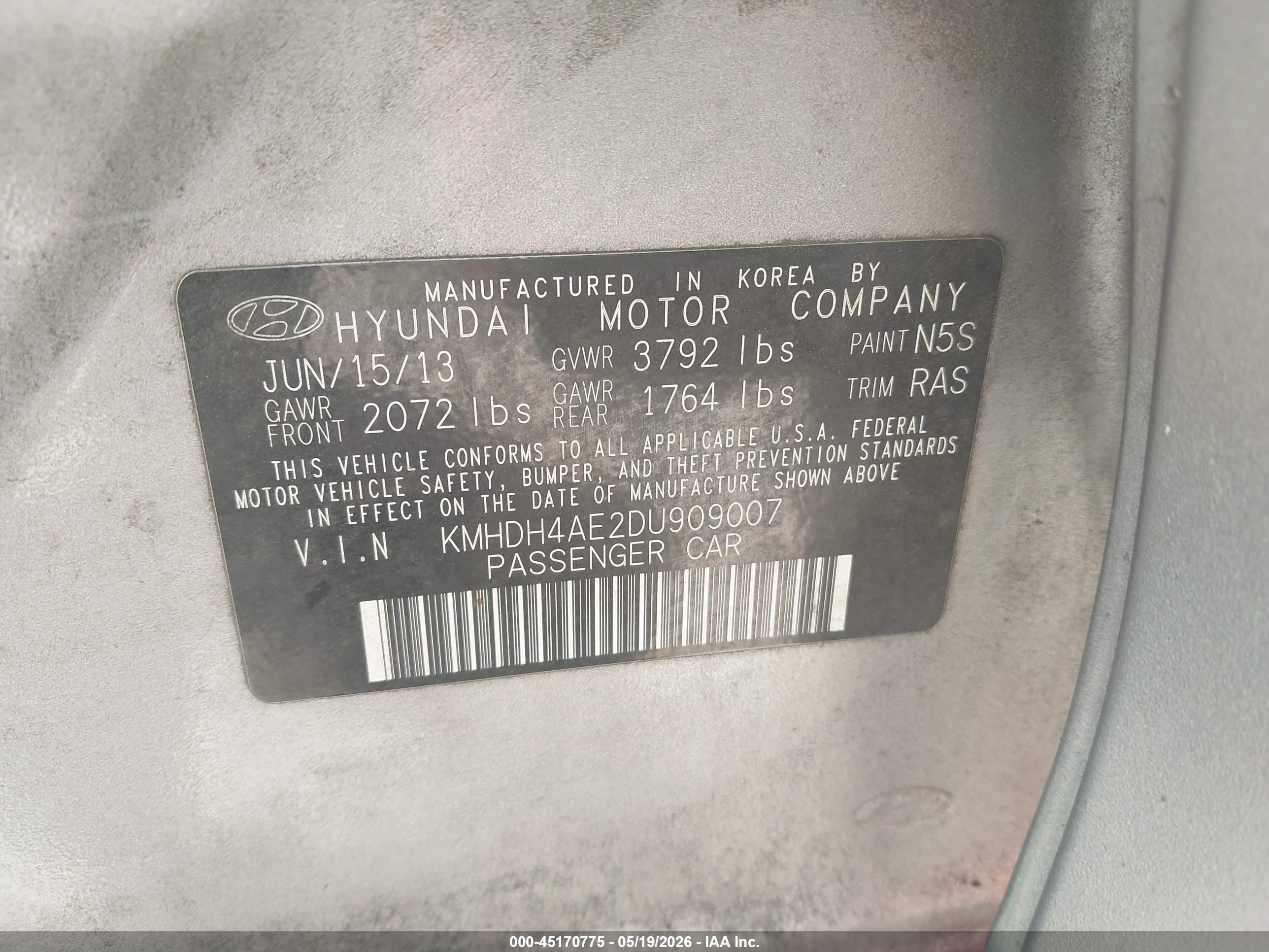 2013 Hyundai Elantra Gls Gray vin: KMHDH4AE2DU909007