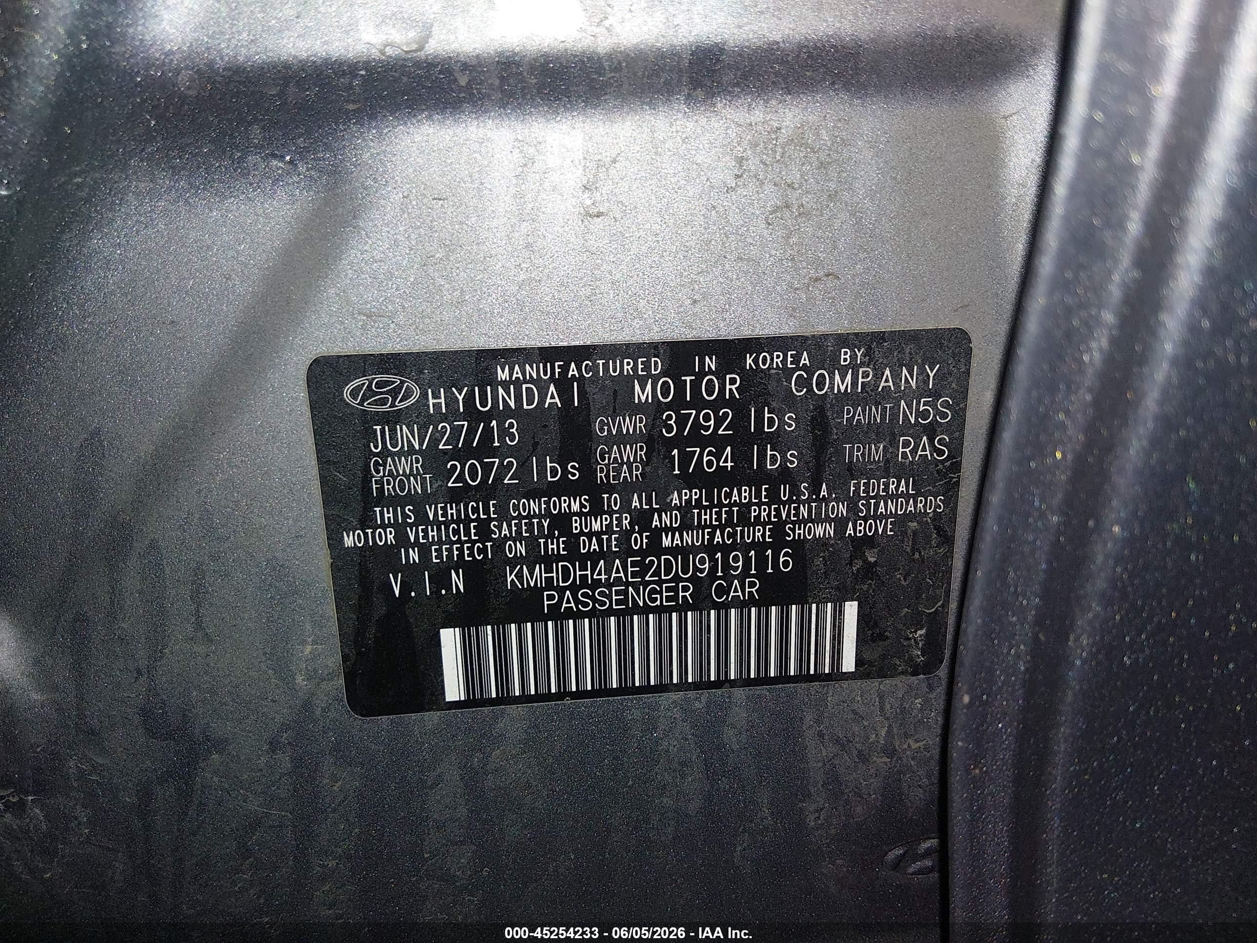 2013 Hyundai Elantra Gls (ulsan Plant) Gray vin: KMHDH4AE2DU919116