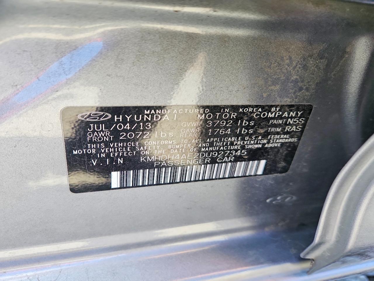 2013 Hyundai Elantra Gls Gray vin: KMHDH4AE2DU927345