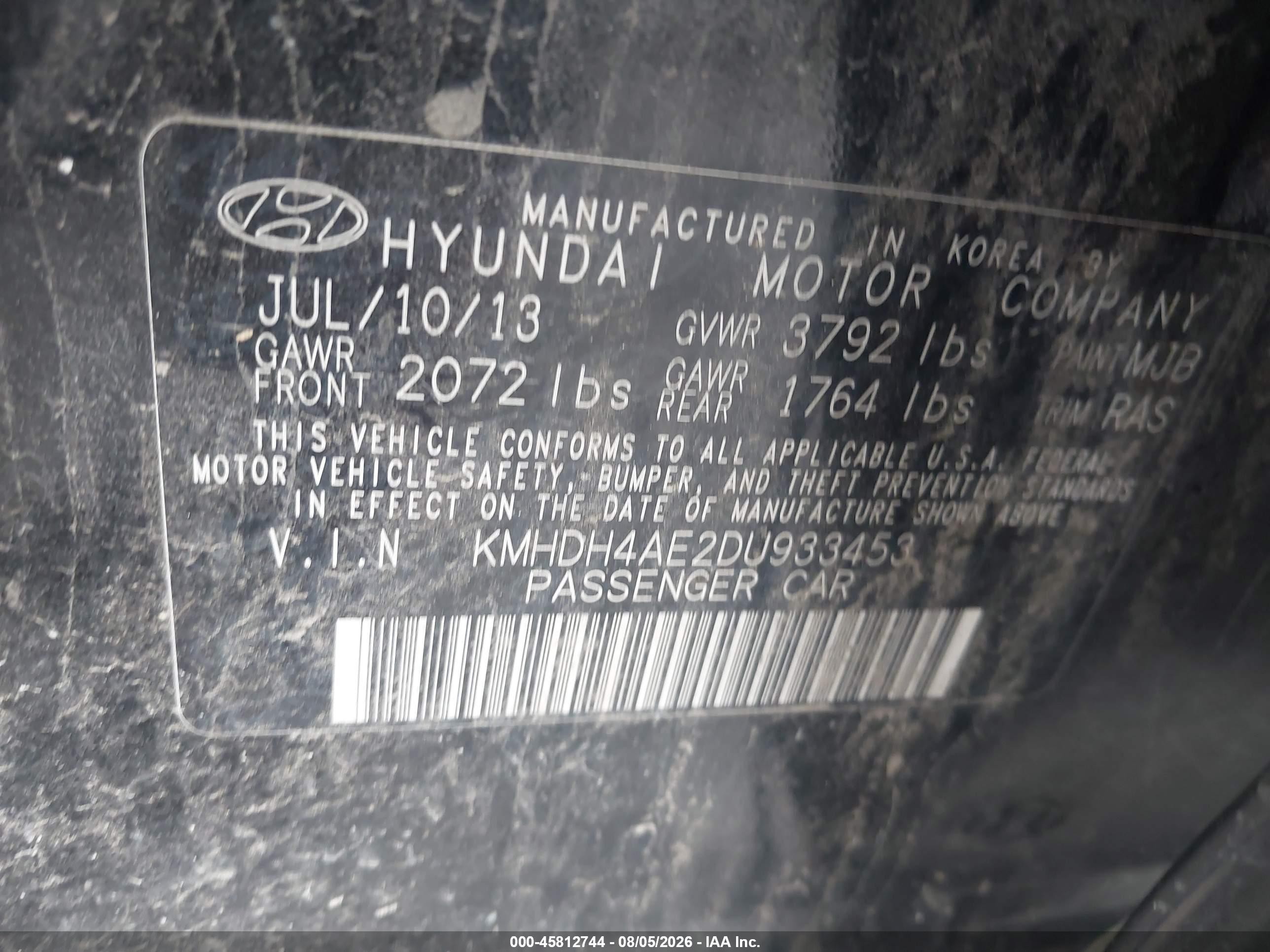2013 Hyundai Elantra Gls Black vin: KMHDH4AE2DU933453