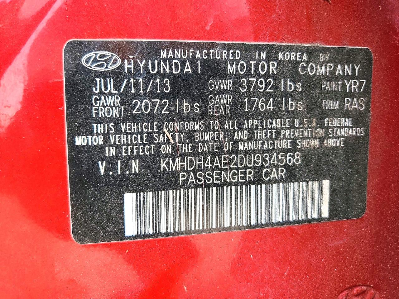 2013 Hyundai Elantra Gls Red vin: KMHDH4AE2DU934568