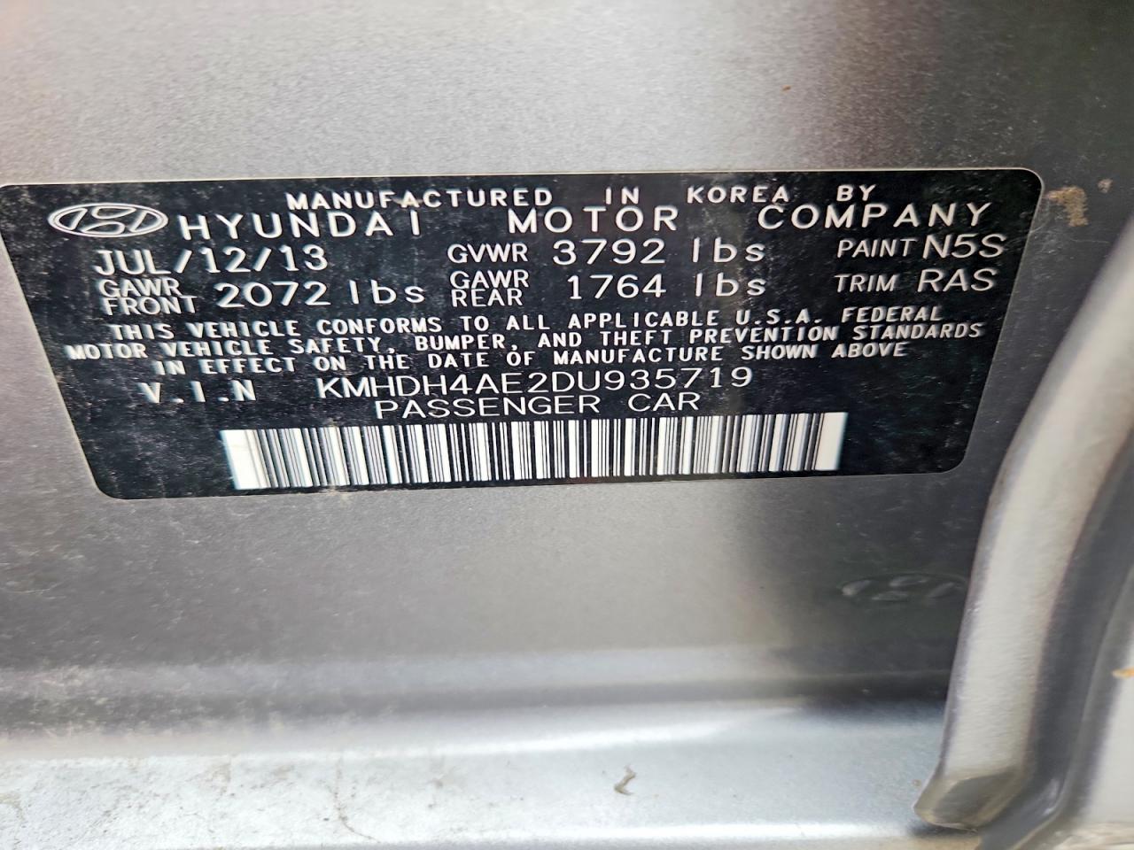 2013 Hyundai Elantra Gls Gray vin: KMHDH4AE2DU935719