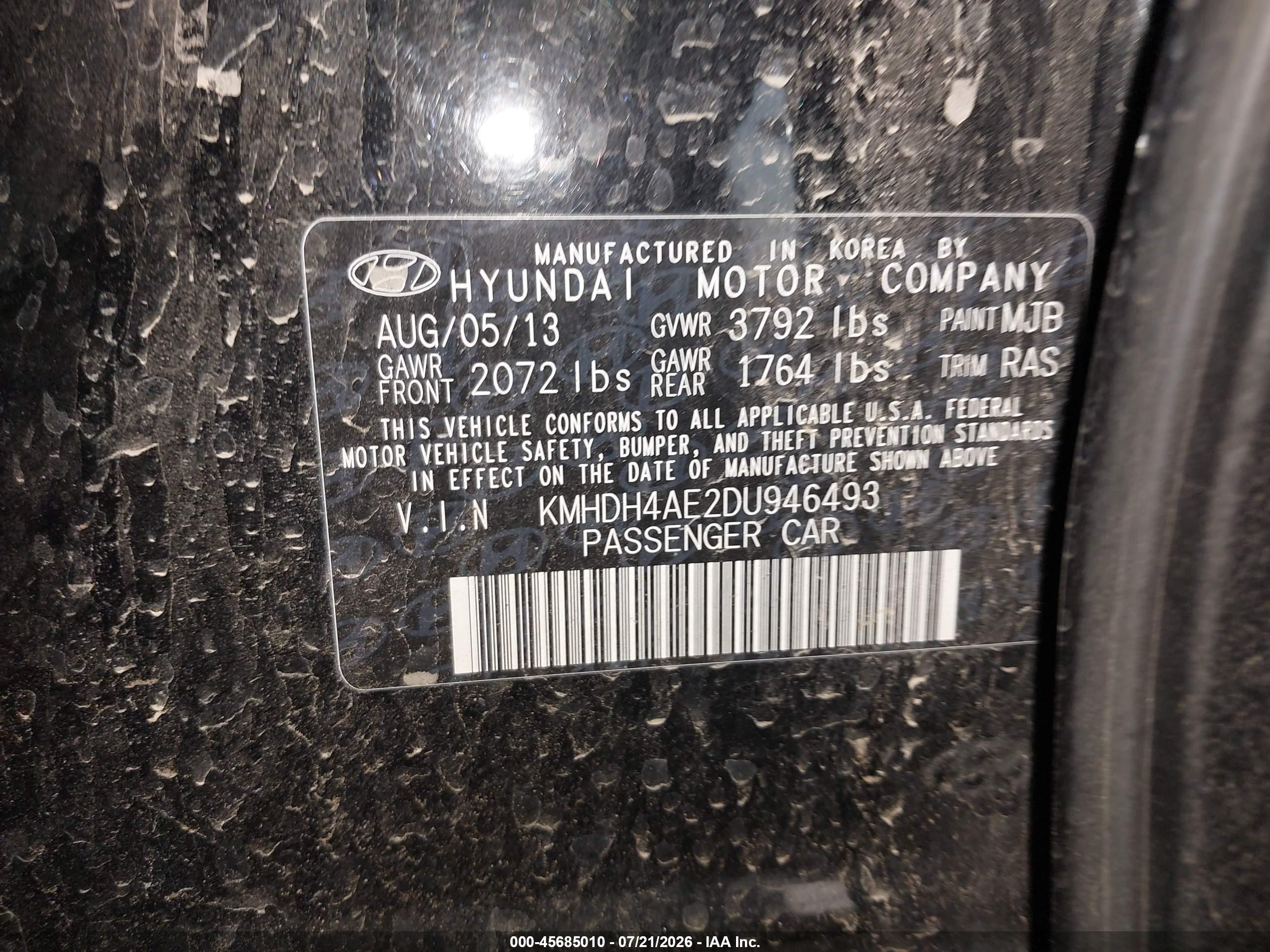 2013 Hyundai Elantra Gls Black vin: KMHDH4AE2DU946493