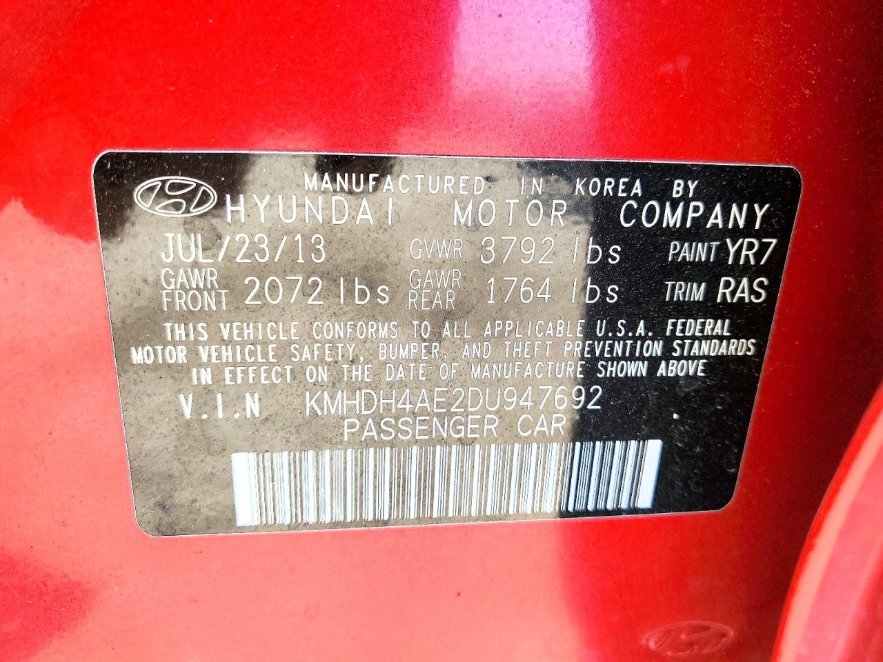 2013 Hyundai Elantra Gl Red vin: KMHDH4AE2DU947692