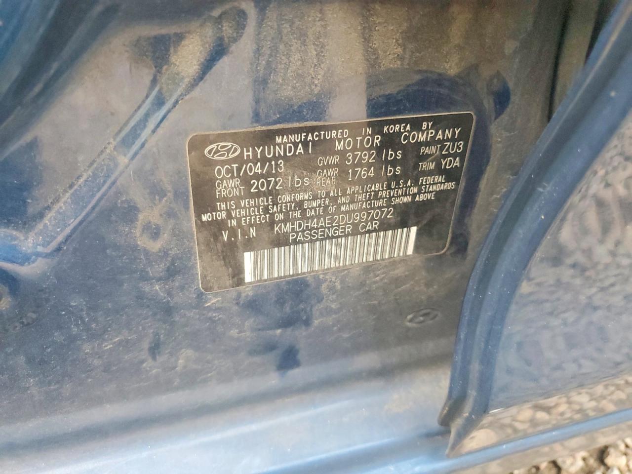2013 Hyundai Elantra Limited Blue vin: KMHDH4AE2DU997072