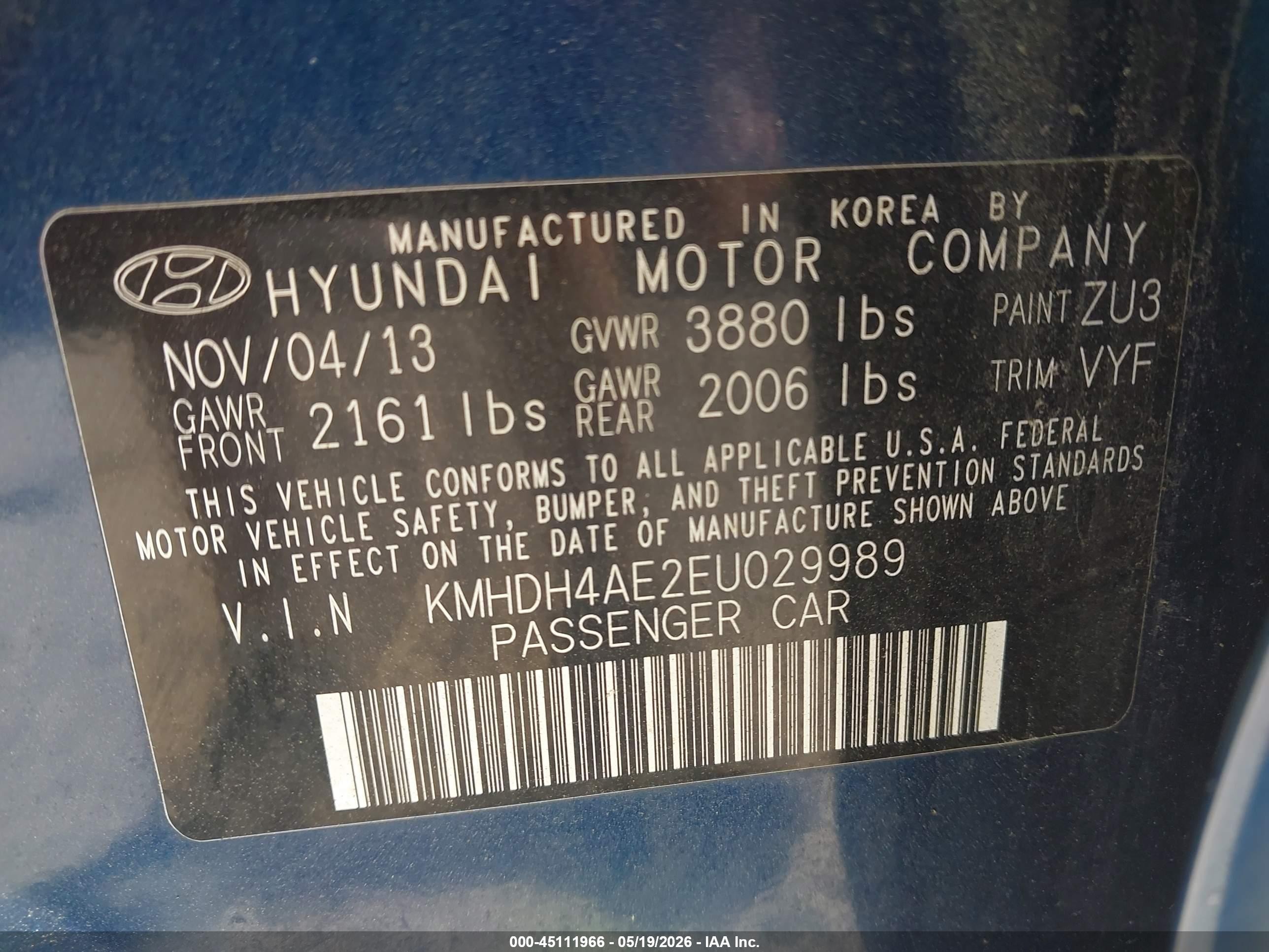 2014 Hyundai Elantra Se Черный vin: KMHDH4AE2EU029989