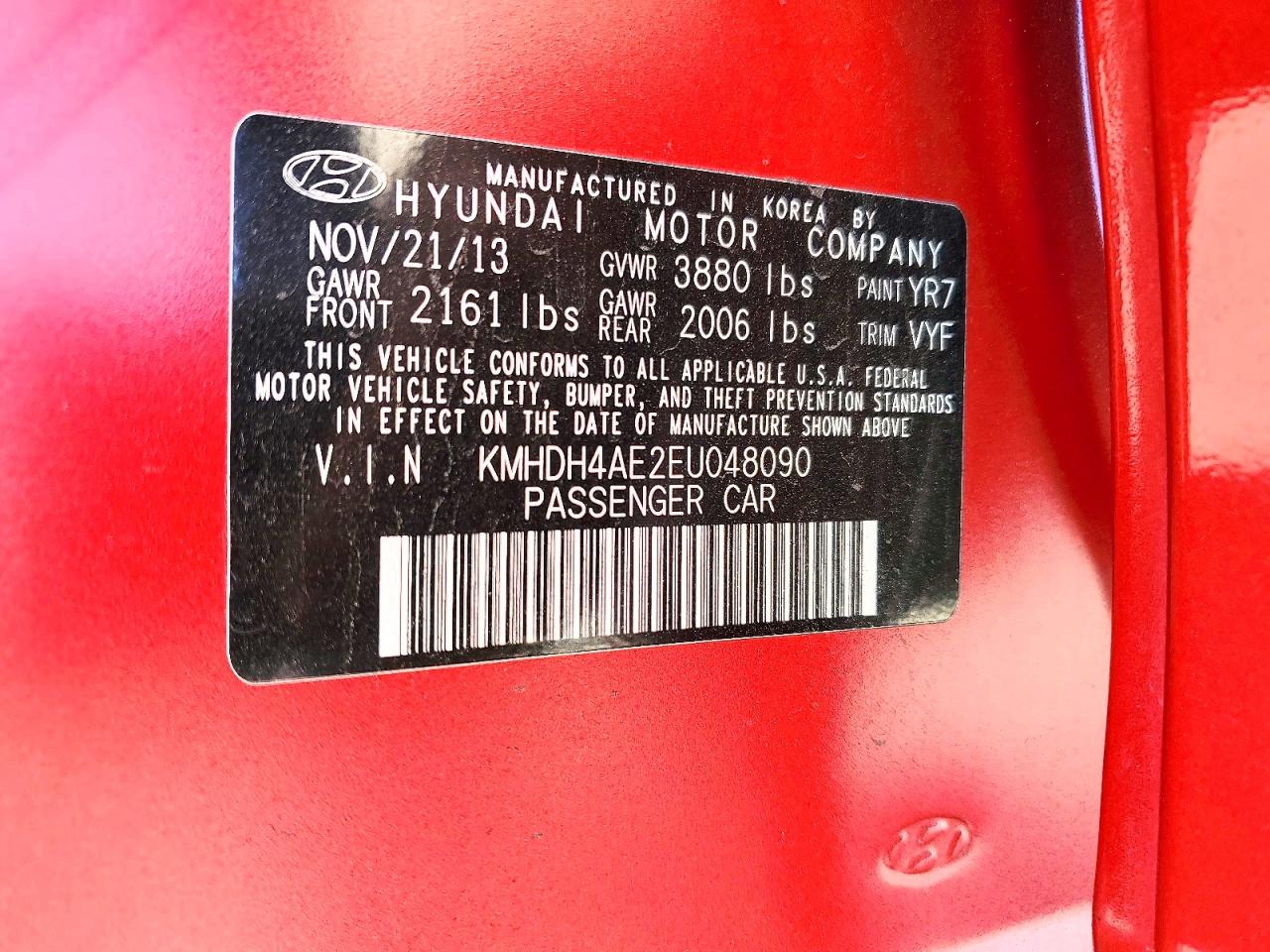 2014 Hyundai Elantra Se Red vin: KMHDH4AE2EU048090