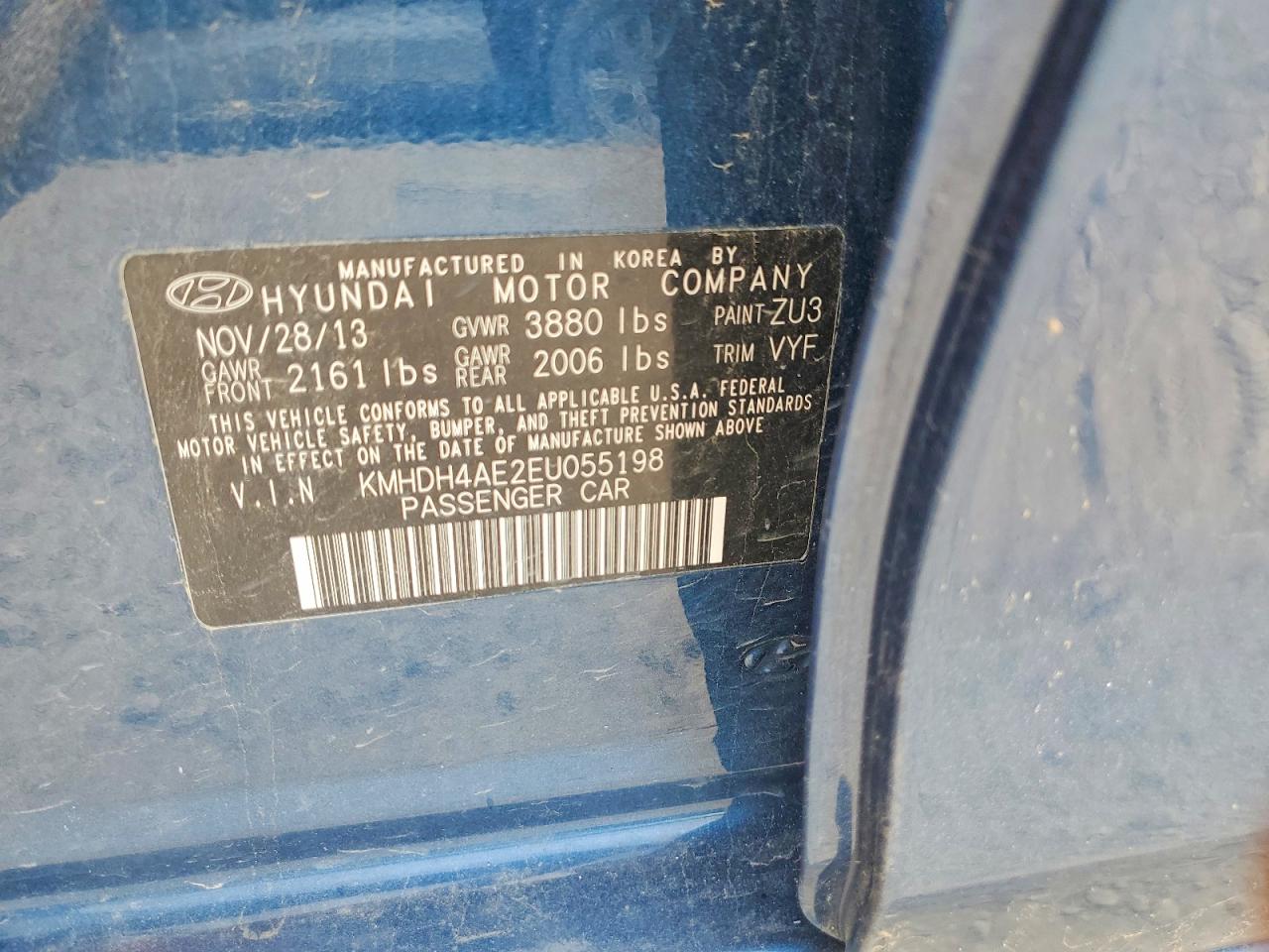 2014 Hyundai Elantra Se Синий vin: KMHDH4AE2EU055198