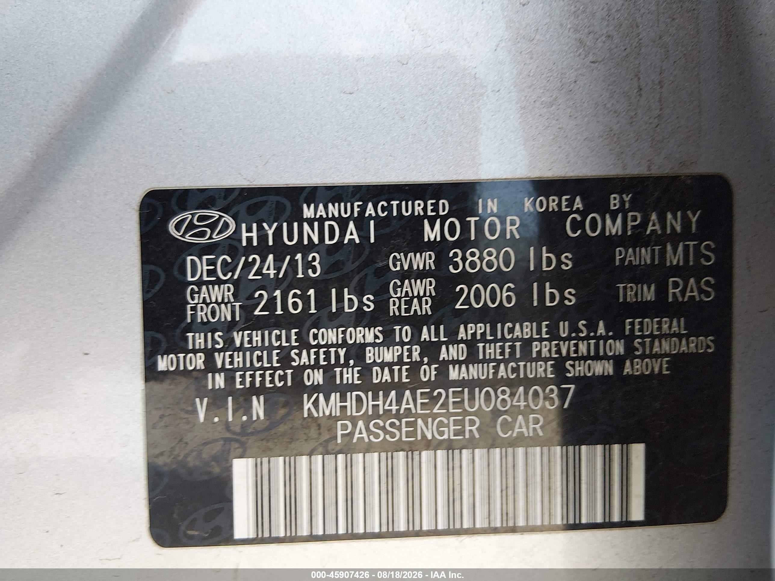 2014 Hyundai Elantra Se Silver vin: KMHDH4AE2EU084037