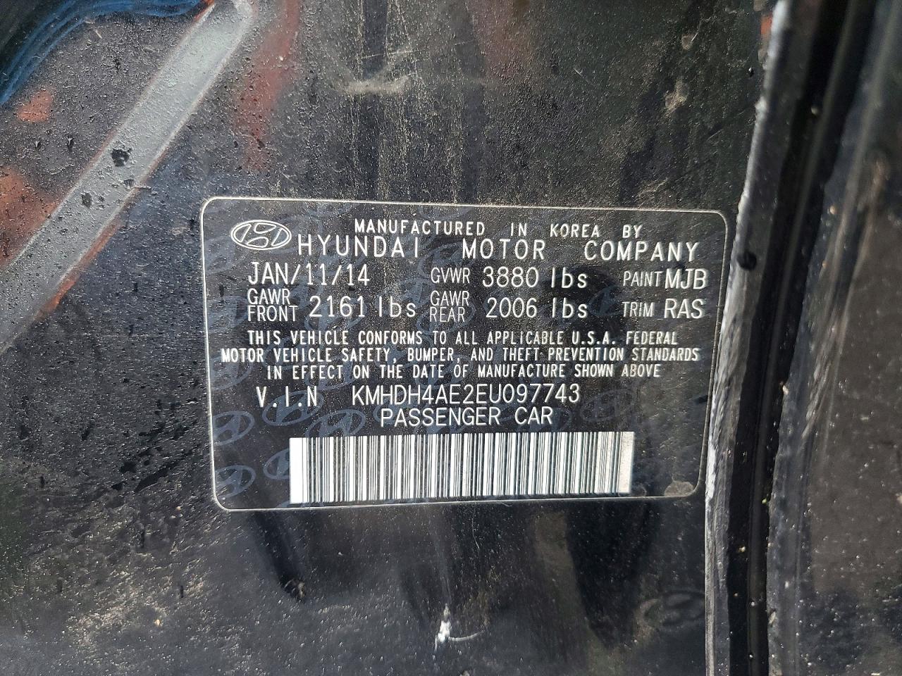 2014 Hyundai Elantra Se Black vin: KMHDH4AE2EU097743