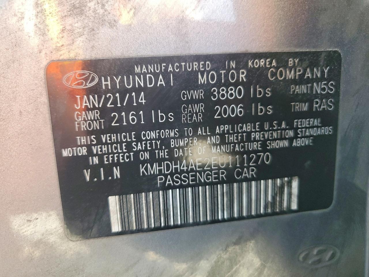 2014 Hyundai Elantra Se Silver vin: KMHDH4AE2EU111270