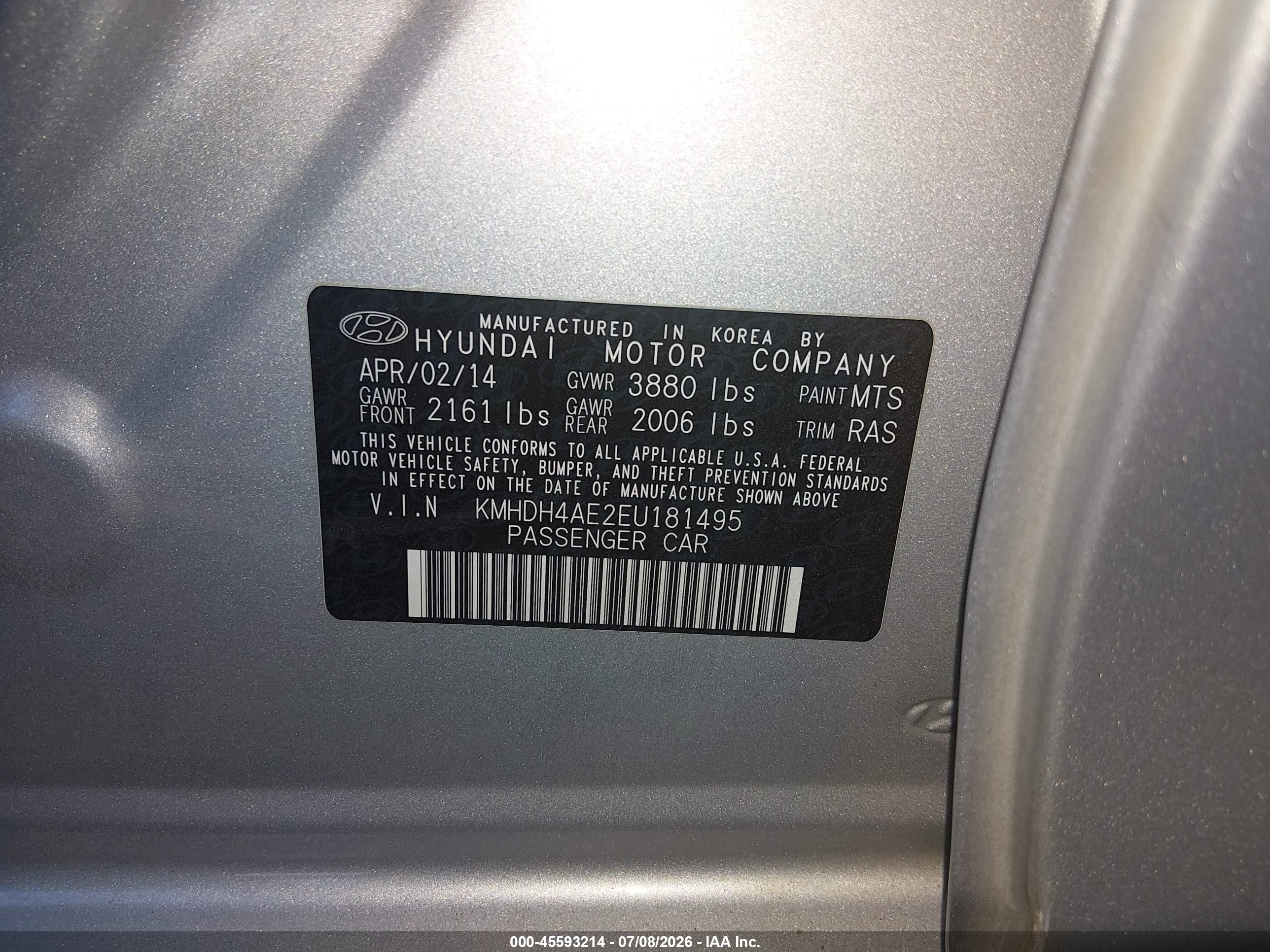 2014 Hyundai Elantra Se Silver vin: KMHDH4AE2EU181495