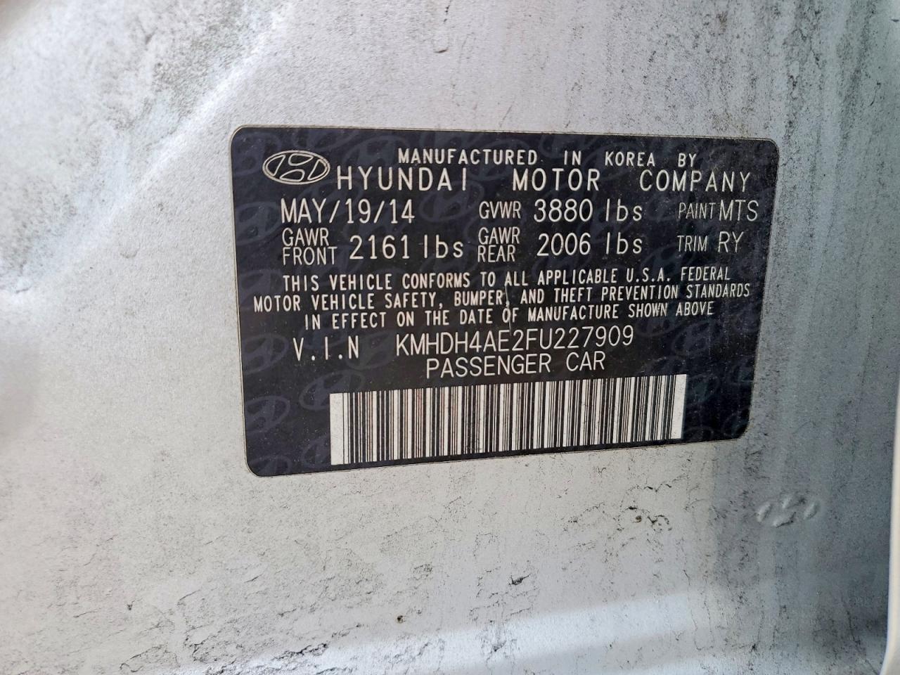2015 Hyundai Elantra Se Silver vin: KMHDH4AE2FU227909
