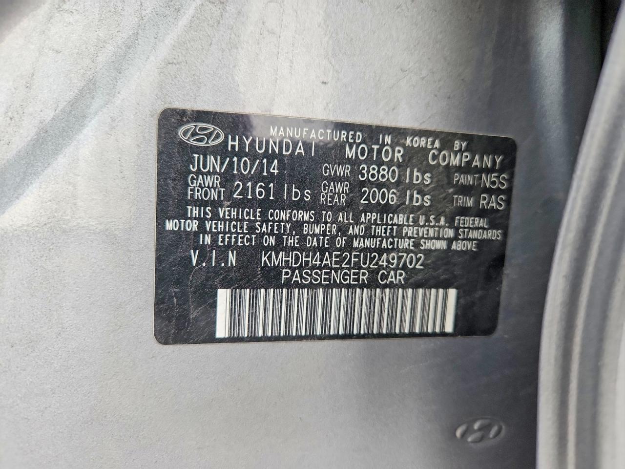 2015 Hyundai Elantra Se Gray vin: KMHDH4AE2FU249702