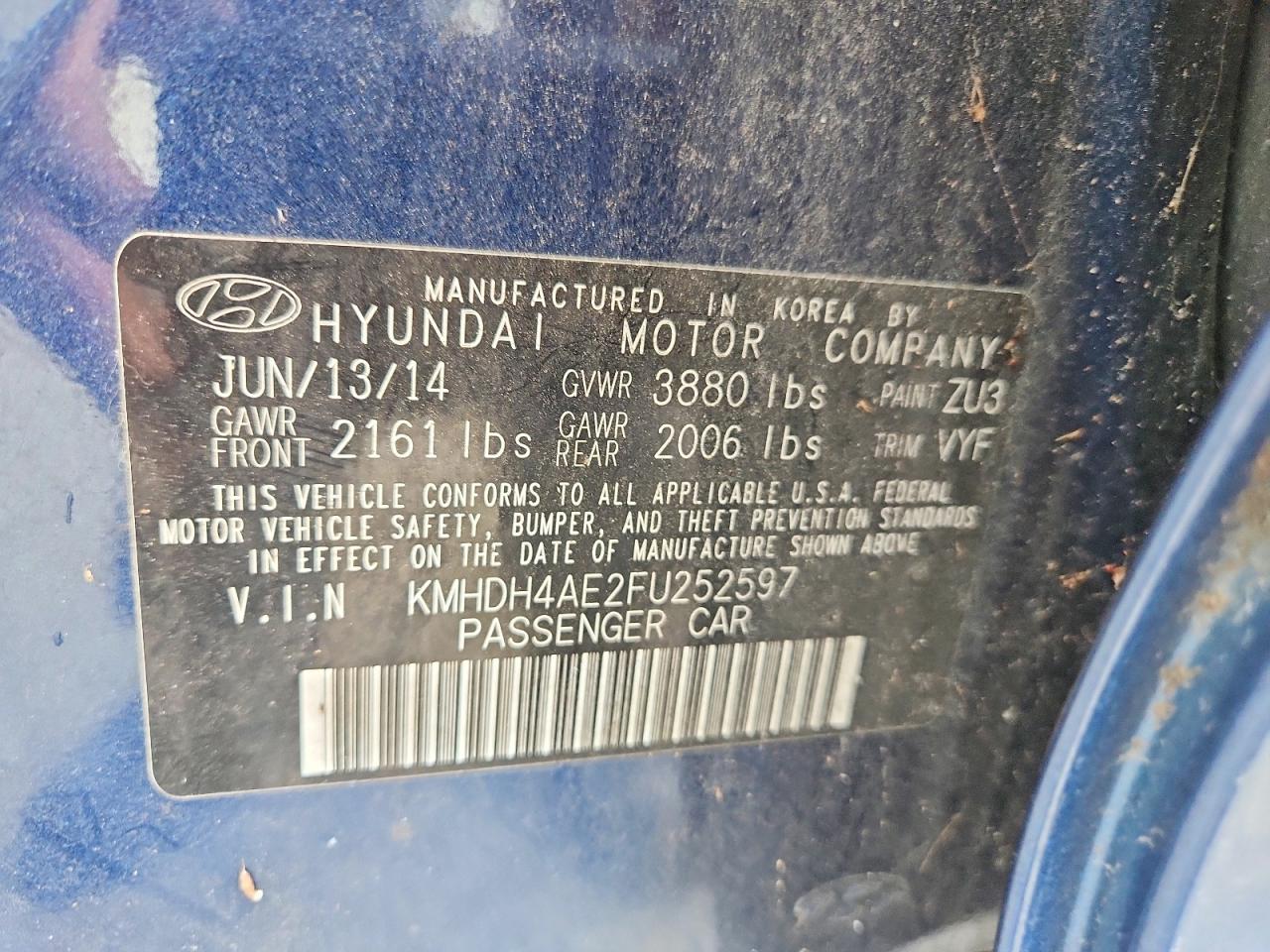 2015 Hyundai Elantra Se Blue vin: KMHDH4AE2FU252597