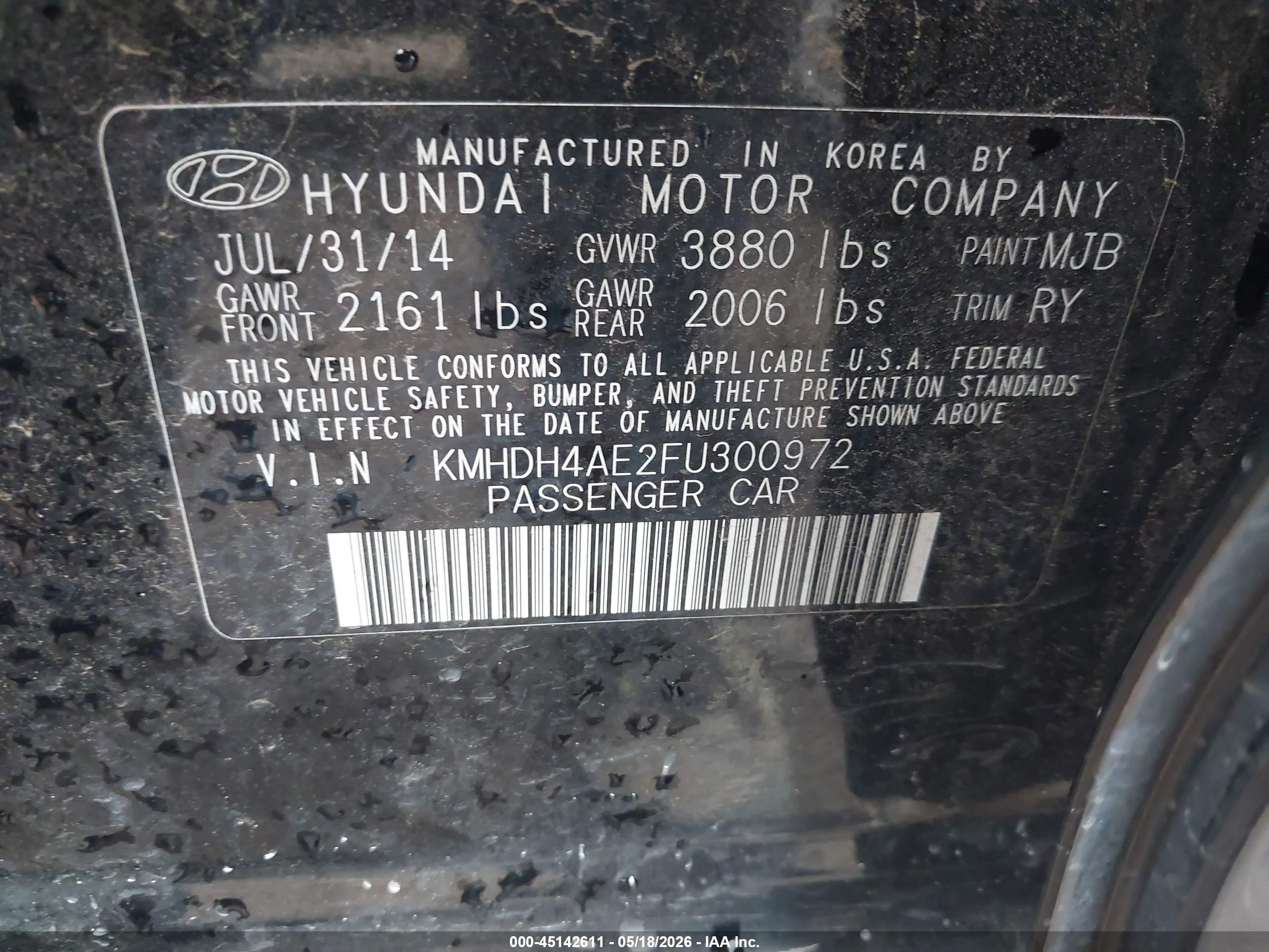 2015 Hyundai Elantra Limited Black vin: KMHDH4AE2FU300972