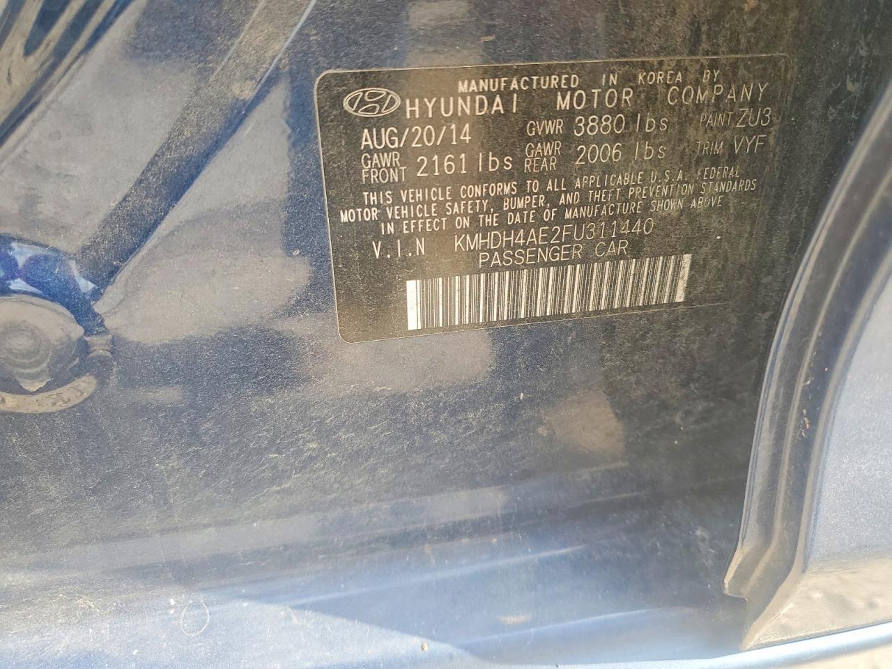 2015 Hyundai Elantra Se Blue vin: KMHDH4AE2FU311440