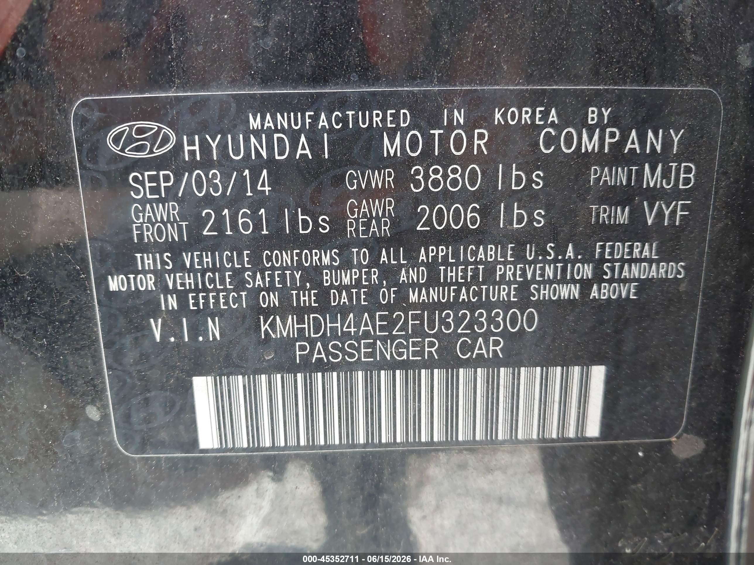2015 Hyundai Elantra Se Black vin: KMHDH4AE2FU323300