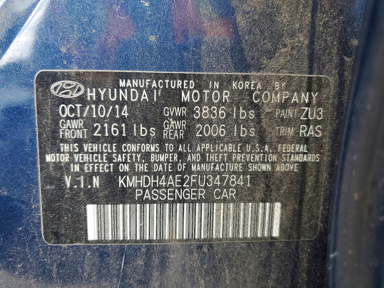 2015 Hyundai Elantra Se Blue vin: KMHDH4AE2FU347841