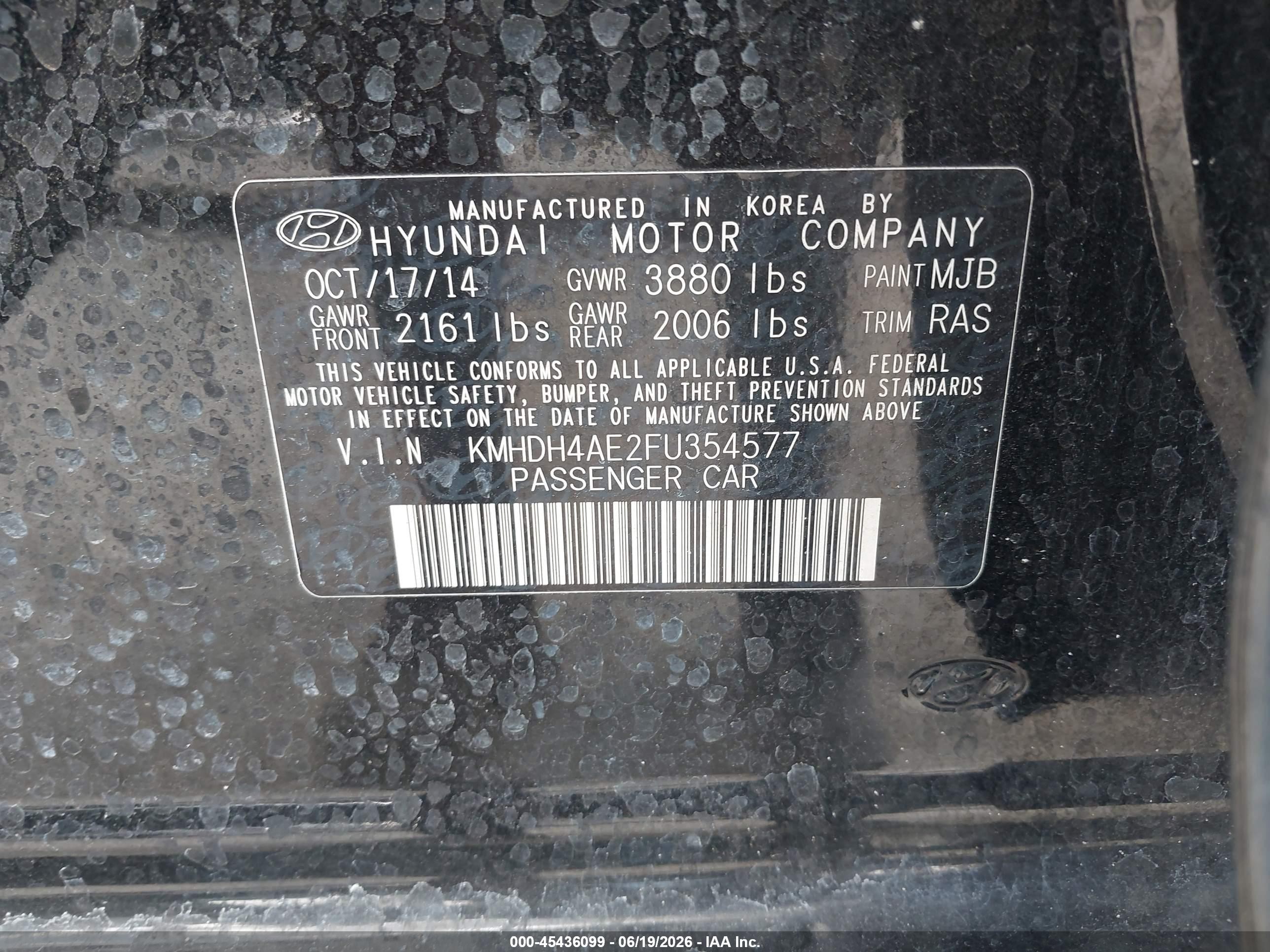 2015 Hyundai Elantra Se Black vin: KMHDH4AE2FU354577
