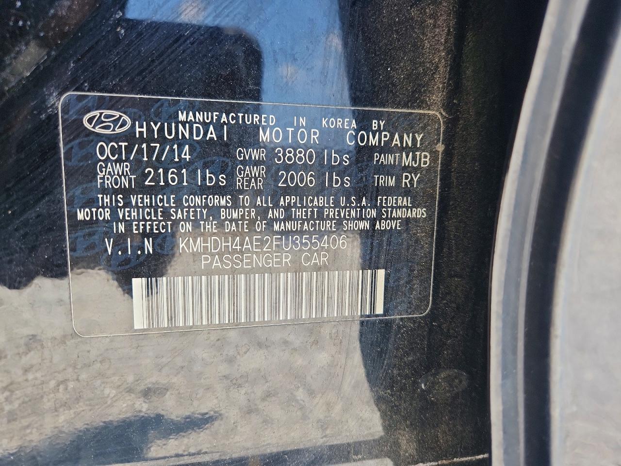2015 Hyundai Elantra Se Black vin: KMHDH4AE2FU355406