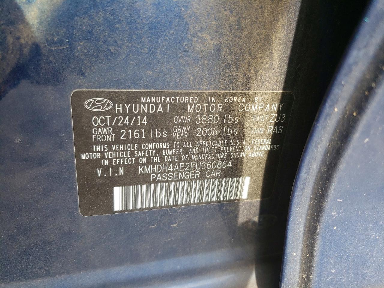 2015 Hyundai Elantra Se Blue vin: KMHDH4AE2FU360864