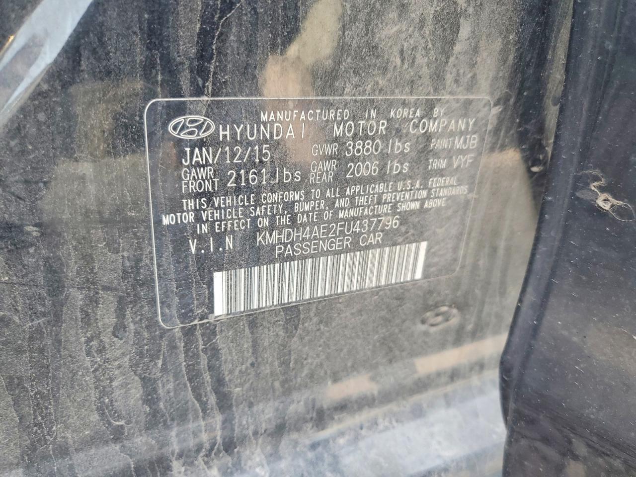 2015 Hyundai Elantra Se Black vin: KMHDH4AE2FU437796