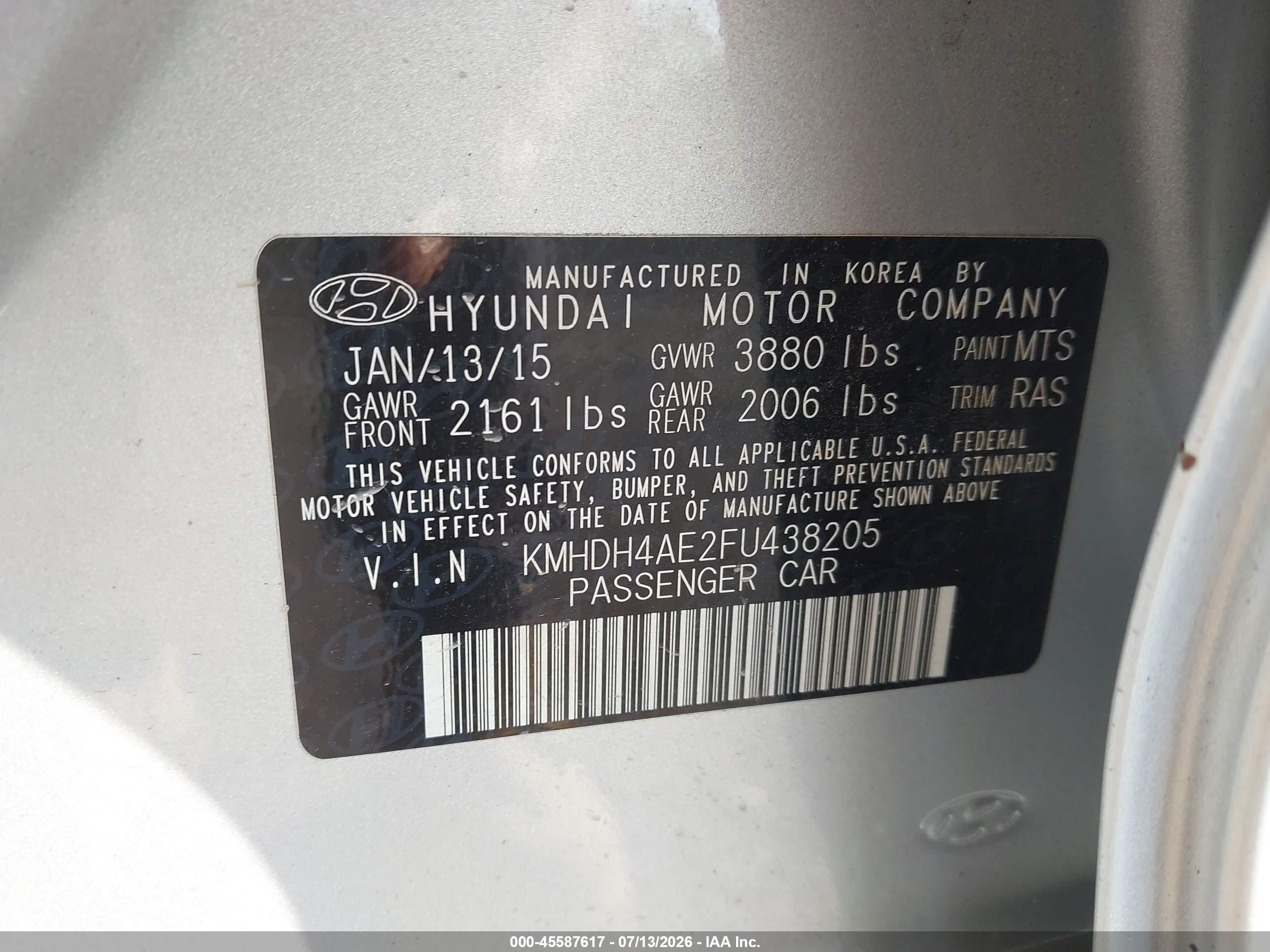 2015 Hyundai Elantra Se Silver vin: KMHDH4AE2FU438205