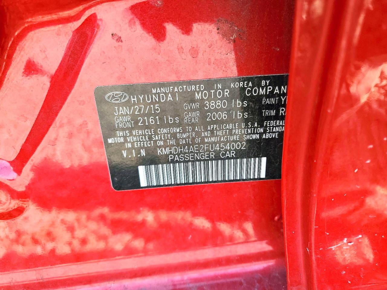 2015 Hyundai Elantra Se Red vin: KMHDH4AE2FU454002