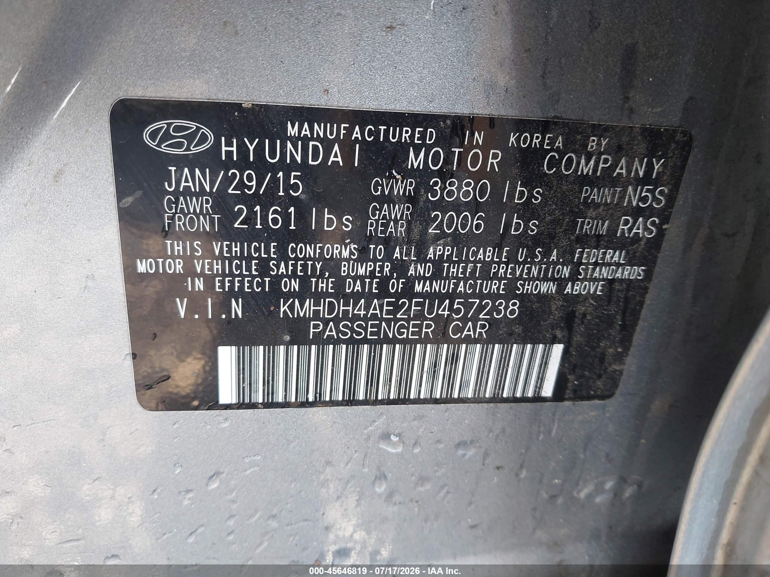 2015 Hyundai Elantra Limited Silver vin: KMHDH4AE2FU457238