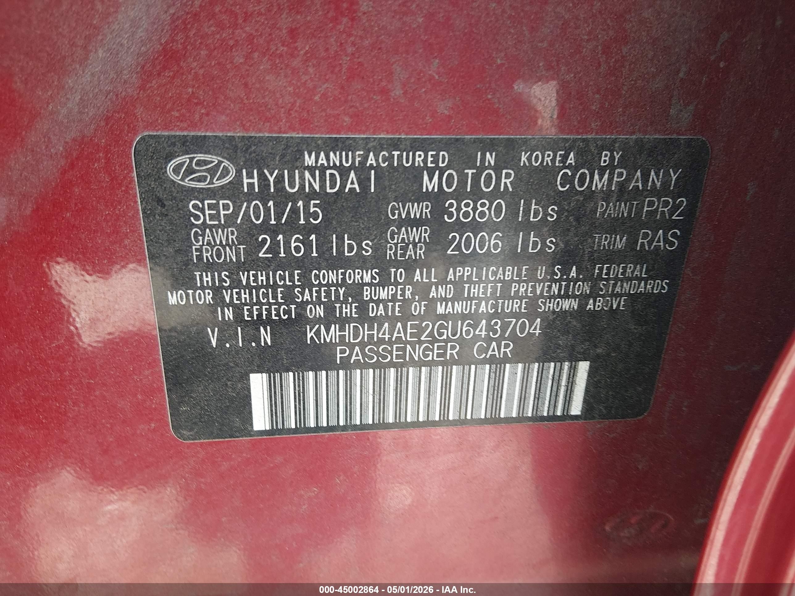 2016 Hyundai Elantra Se Красный vin: KMHDH4AE2GU643704