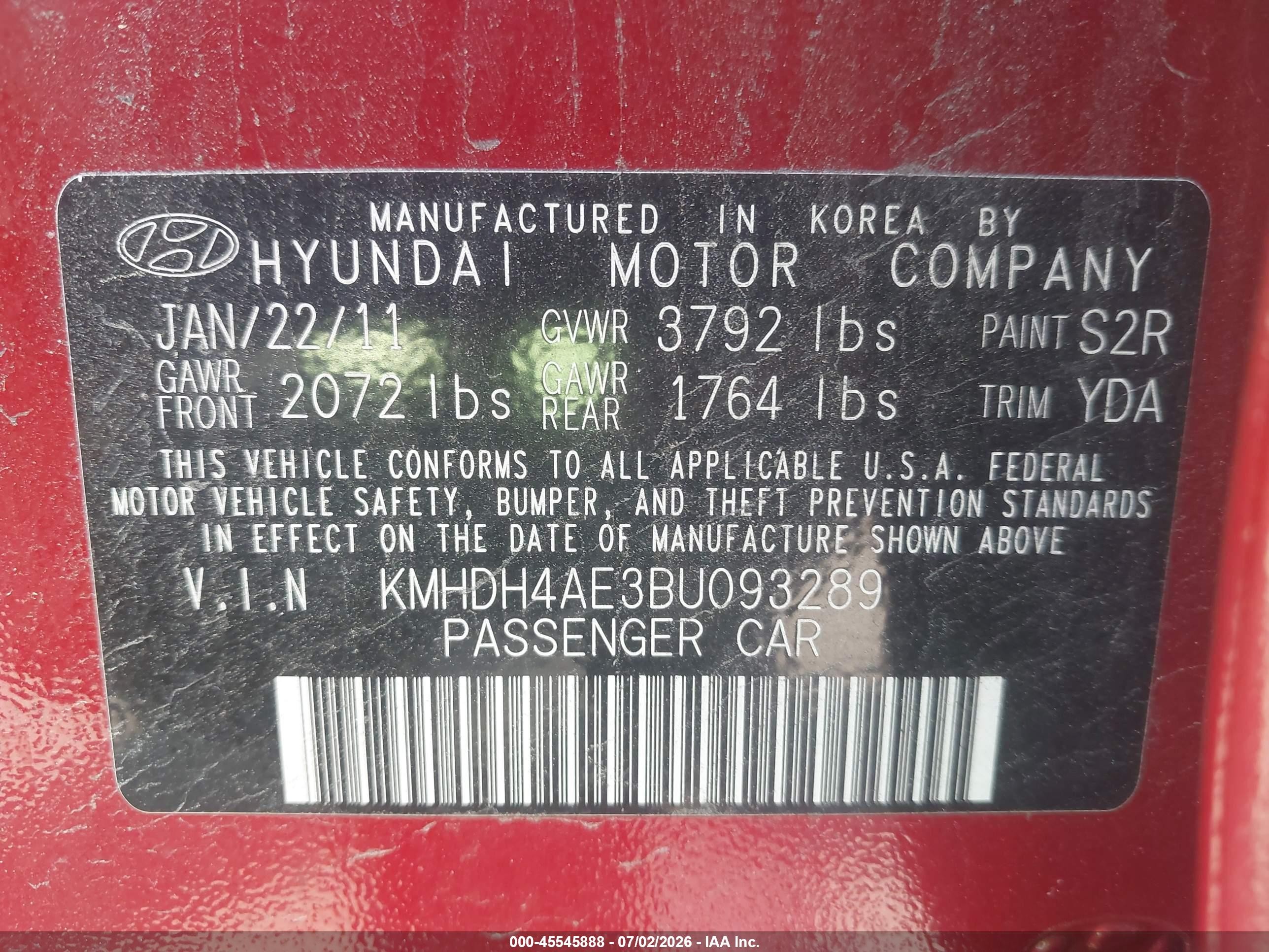 2011 Hyundai Elantra Gls (ulsan Plant) Burgundy vin: KMHDH4AE3BU093289