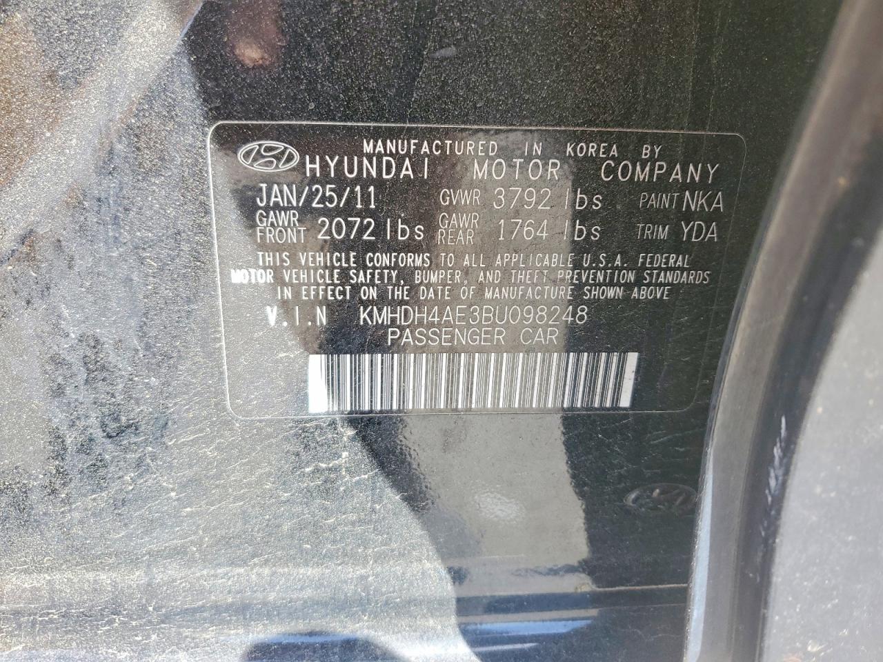 2011 Hyundai Elantra Gls Black vin: KMHDH4AE3BU098248