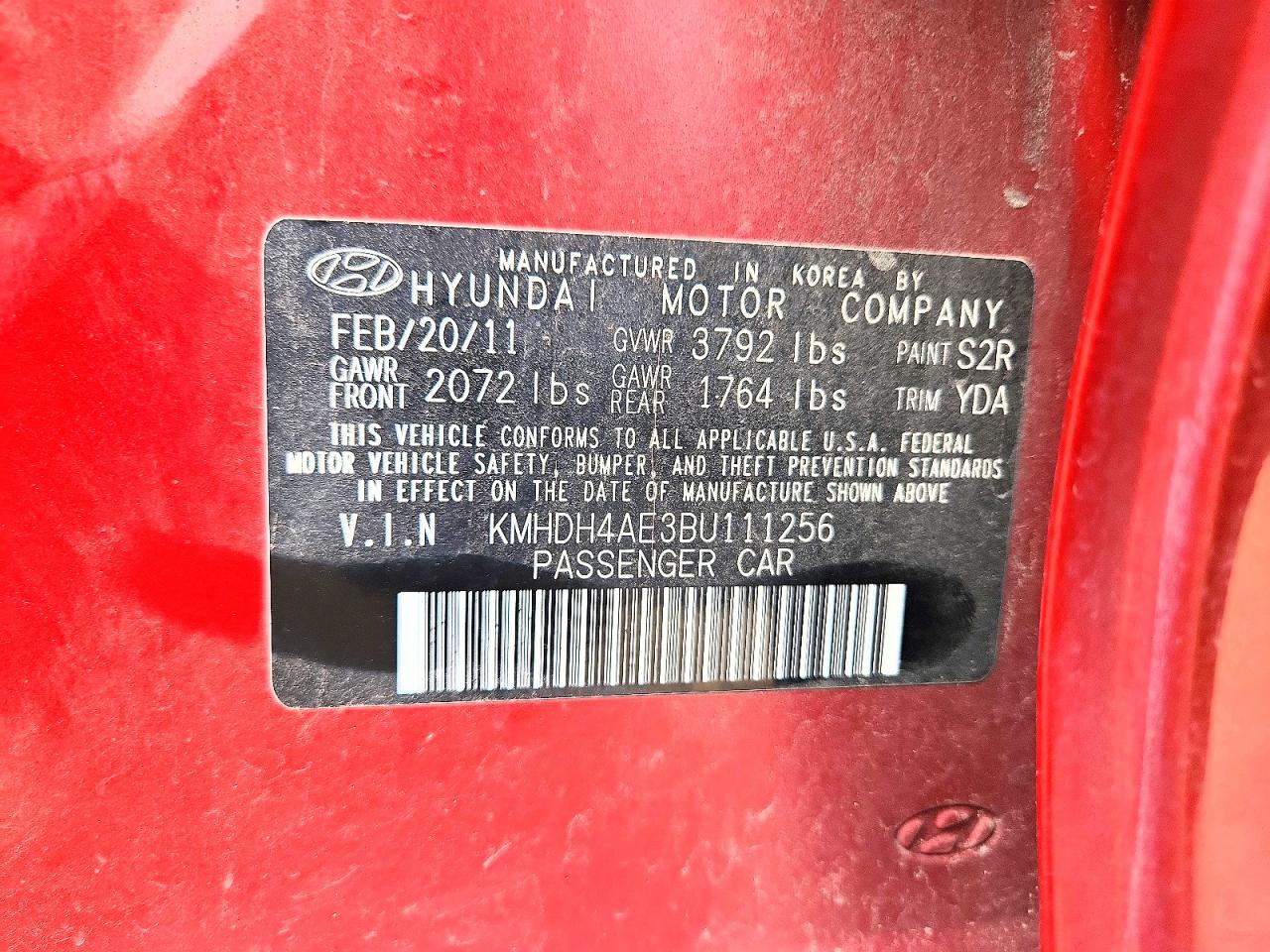 2011 Hyundai Elantra Gls Red vin: KMHDH4AE3BU111256