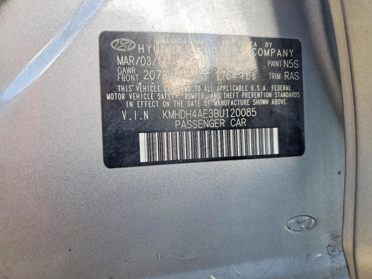 2011 Hyundai Elantra Limited Gray vin: KMHDH4AE3BU120085