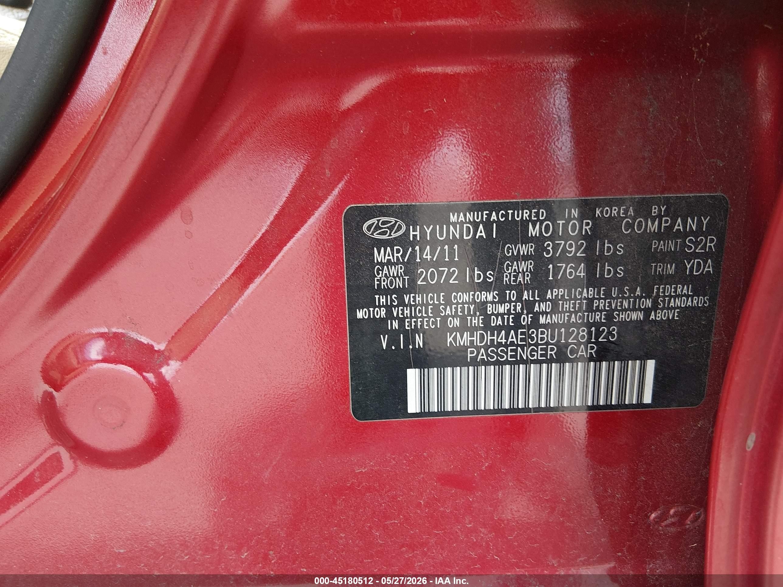 2011 Hyundai Elantra Limited (ulsan Plant) Red vin: KMHDH4AE3BU128123