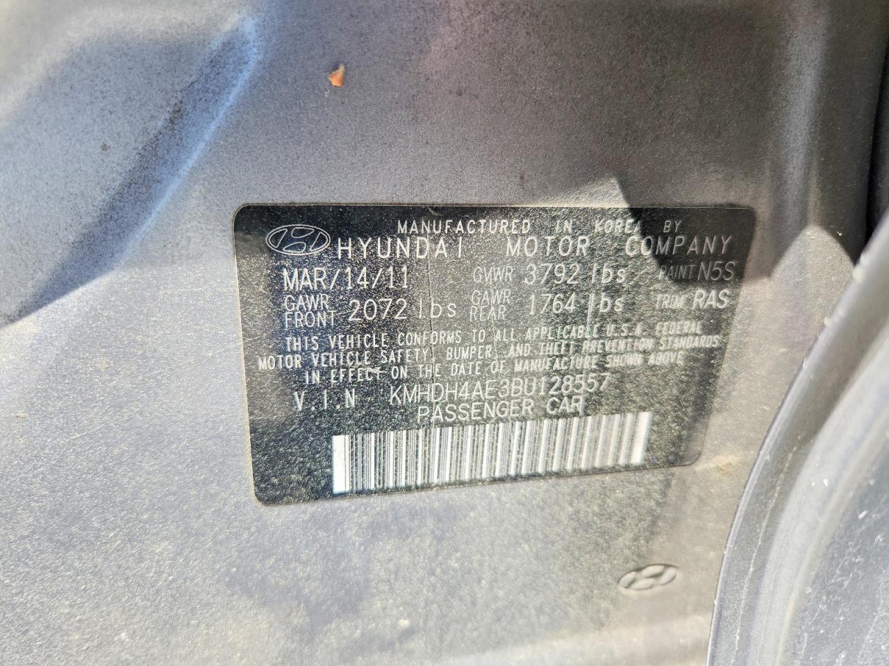 2011 Hyundai Elantra Gls Gray vin: KMHDH4AE3BU128557