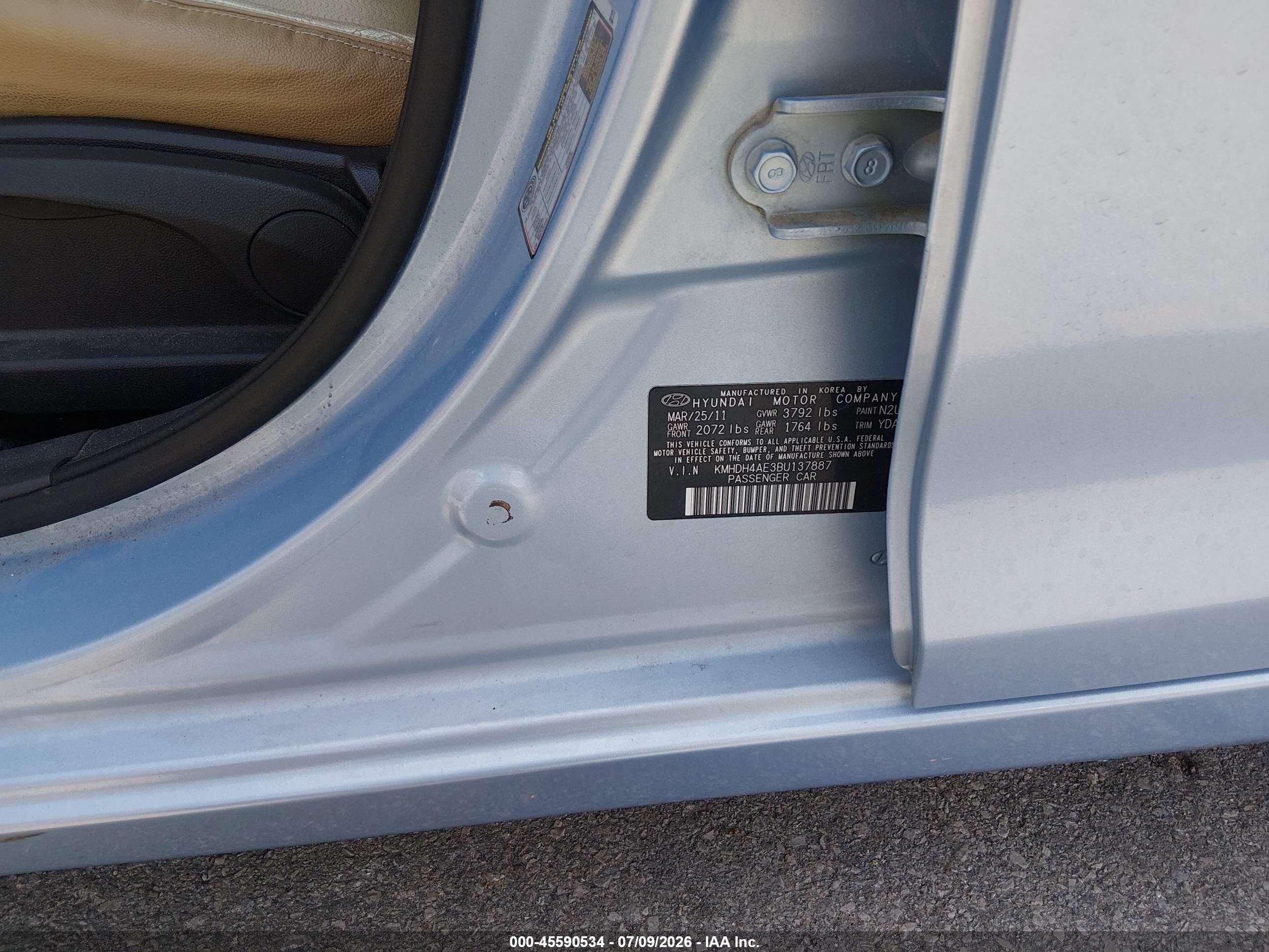 2011 Hyundai Elantra Limited (ulsan Plant) Light Blue vin: KMHDH4AE3BU137887