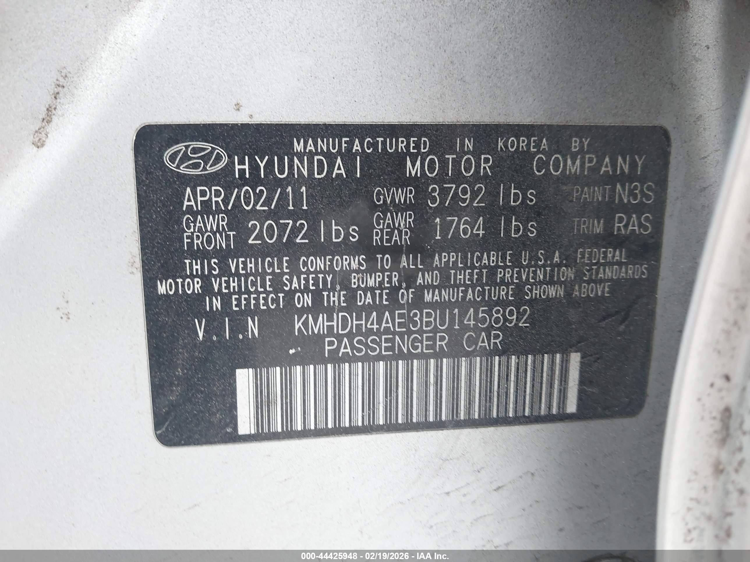 2011 Hyundai Elantra Gls (ulsan Plant) Silver vin: KMHDH4AE3BU145892