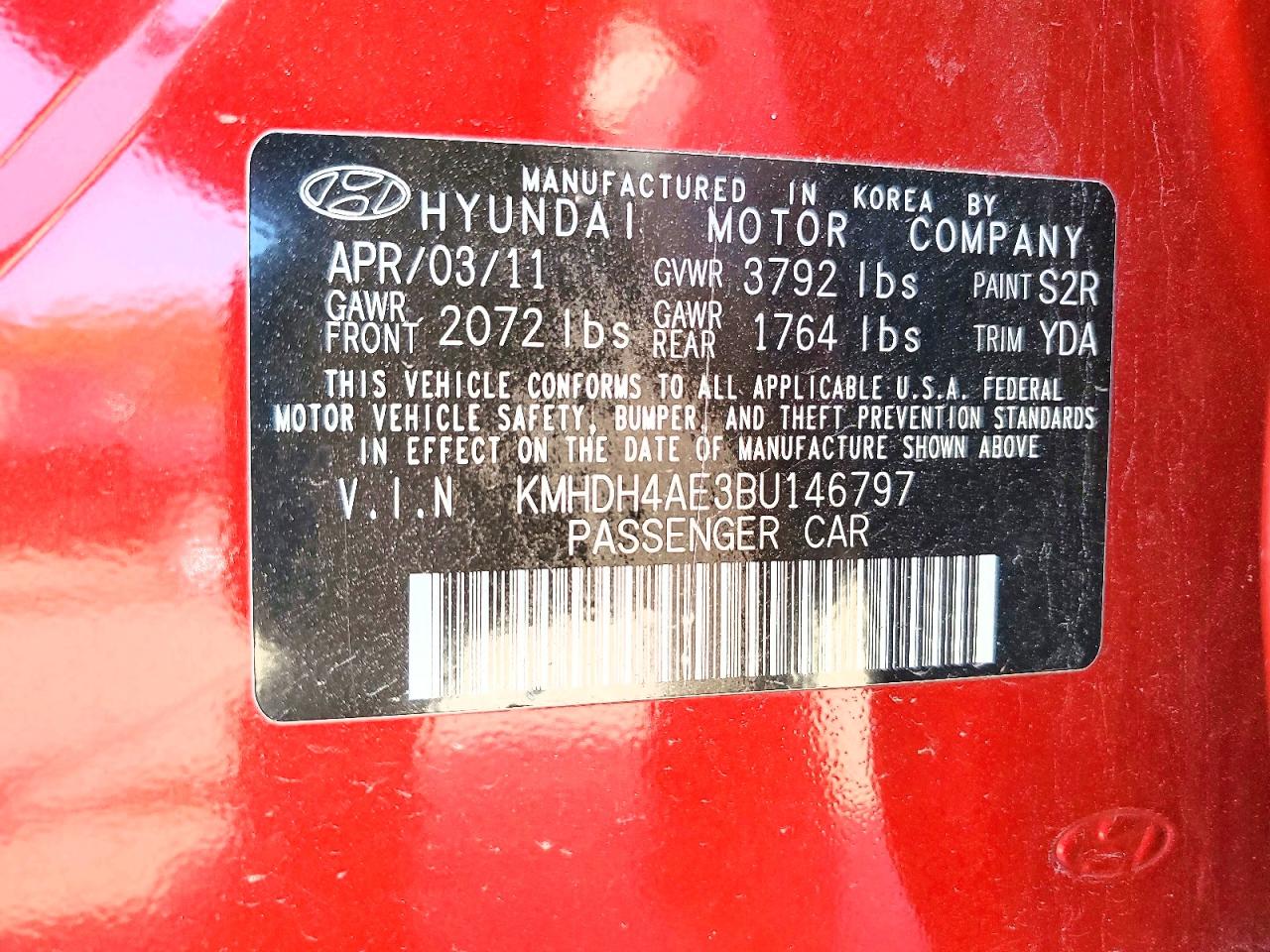 2011 Hyundai Elantra Gls Burgundy vin: KMHDH4AE3BU146797