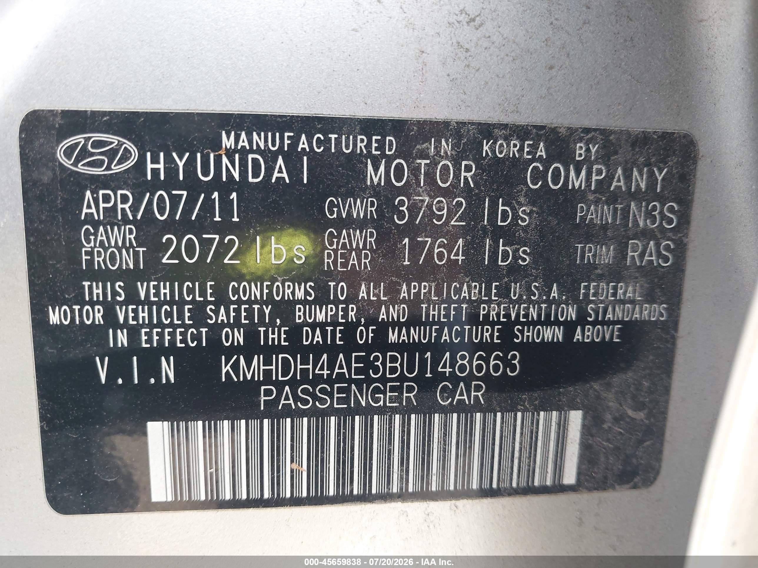 2011 Hyundai Elantra Limited (ulsan Plant) Silver vin: KMHDH4AE3BU148663
