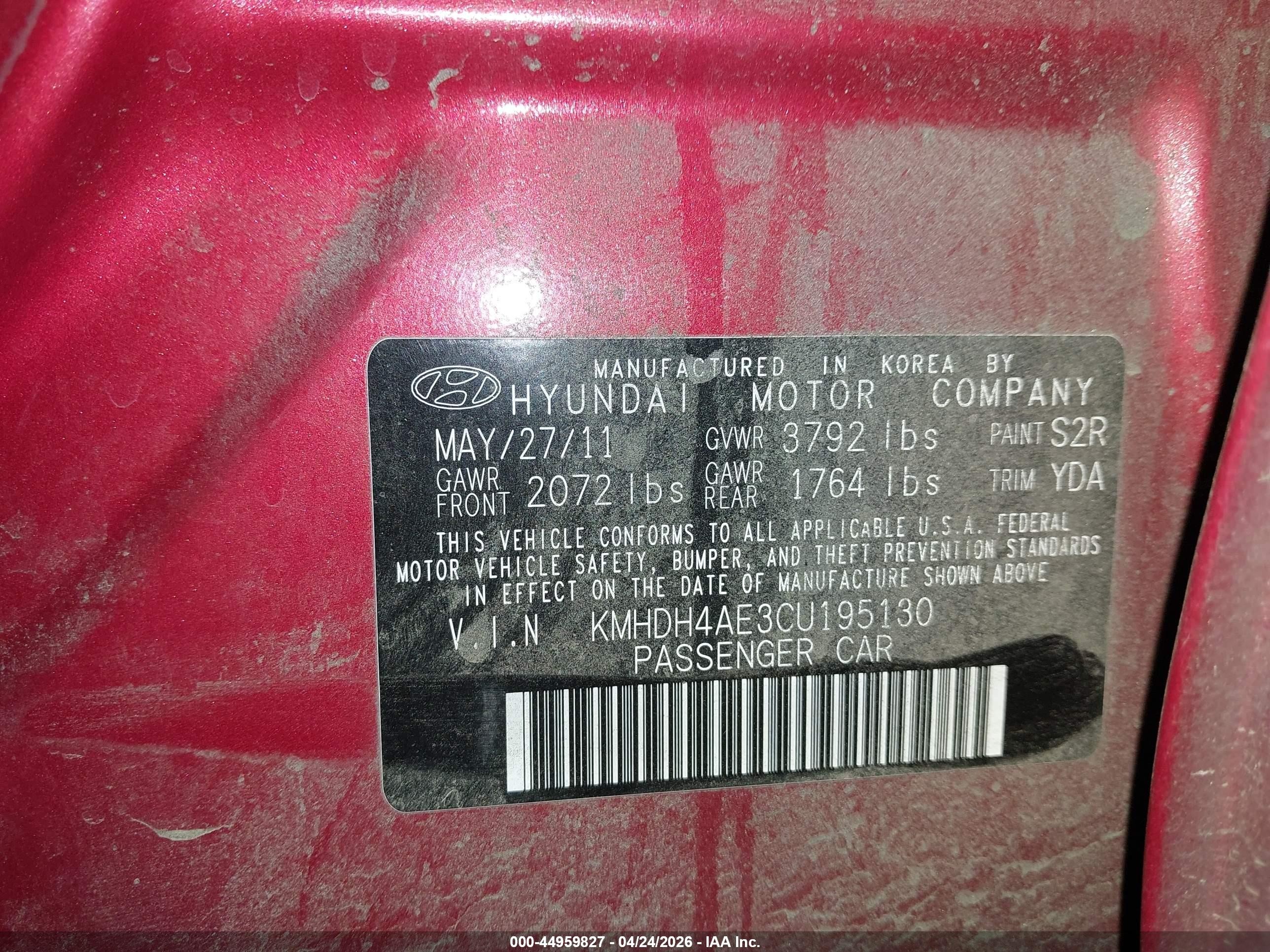2012 Hyundai Elantra Limited (ulsan Plant) Red vin: KMHDH4AE3CU195130